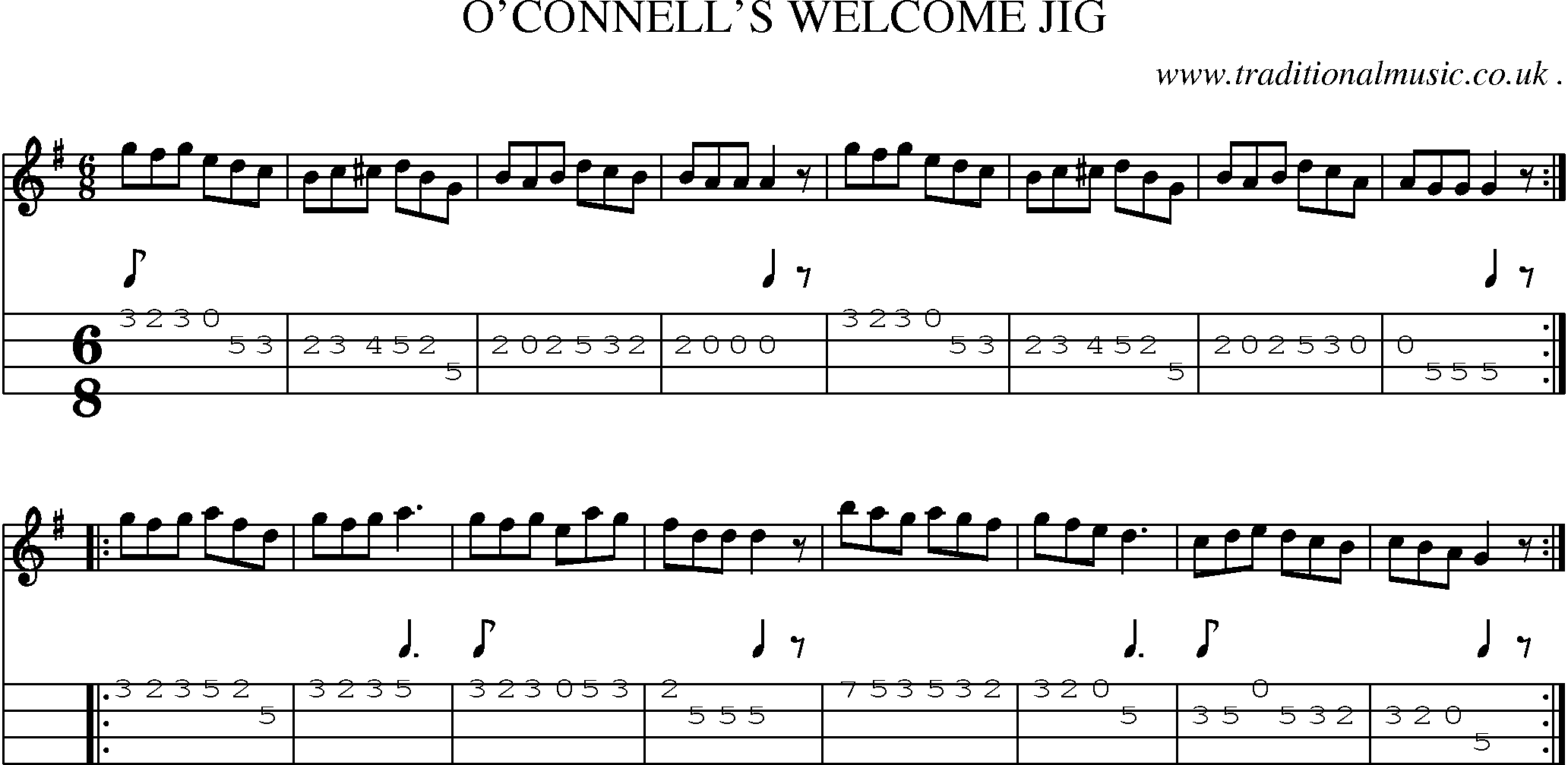 Sheet-Music and Mandolin Tabs for Oconnells Welcome Jig
