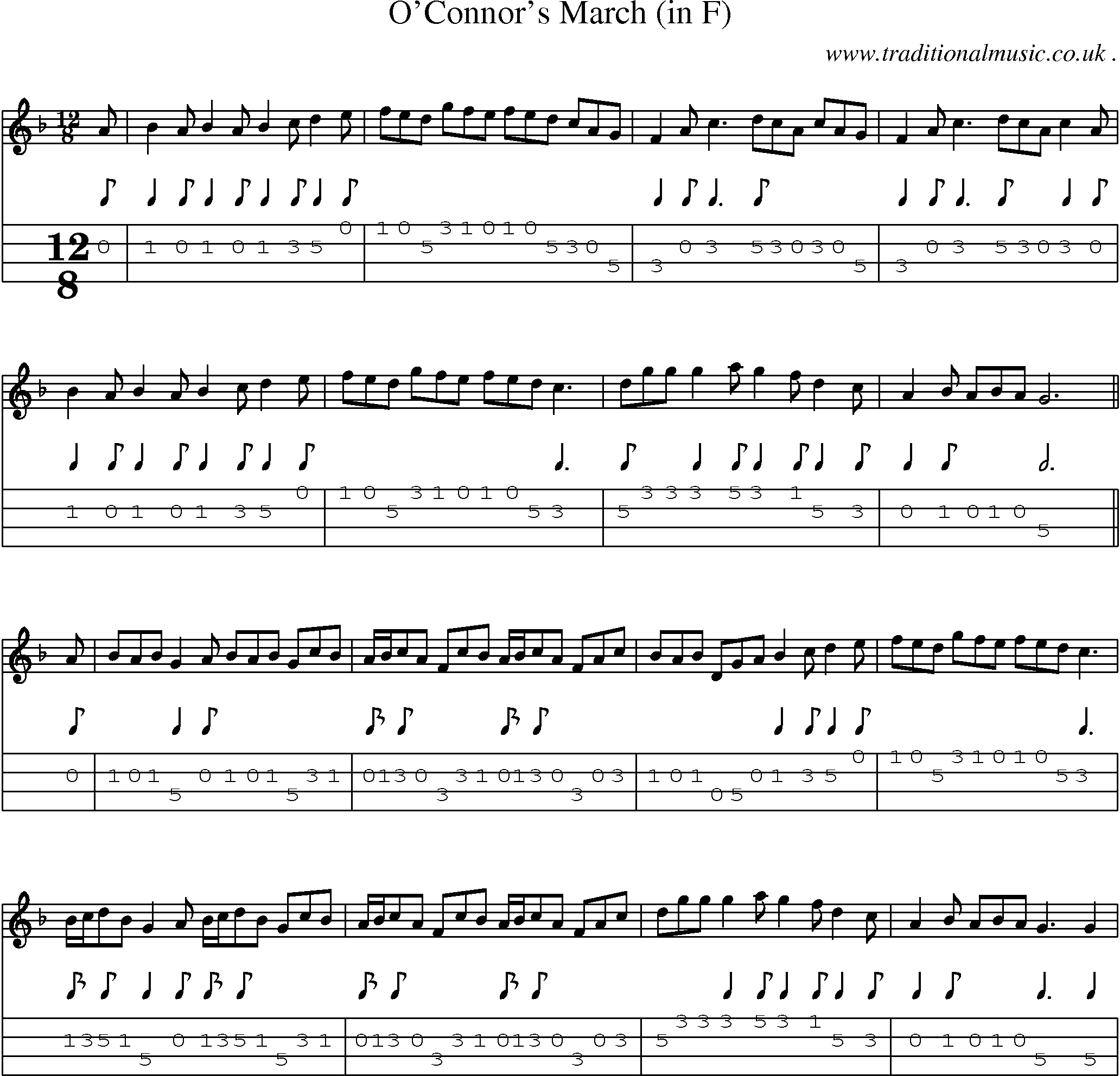 Sheet-Music and Mandolin Tabs for Oconnors March (in F)