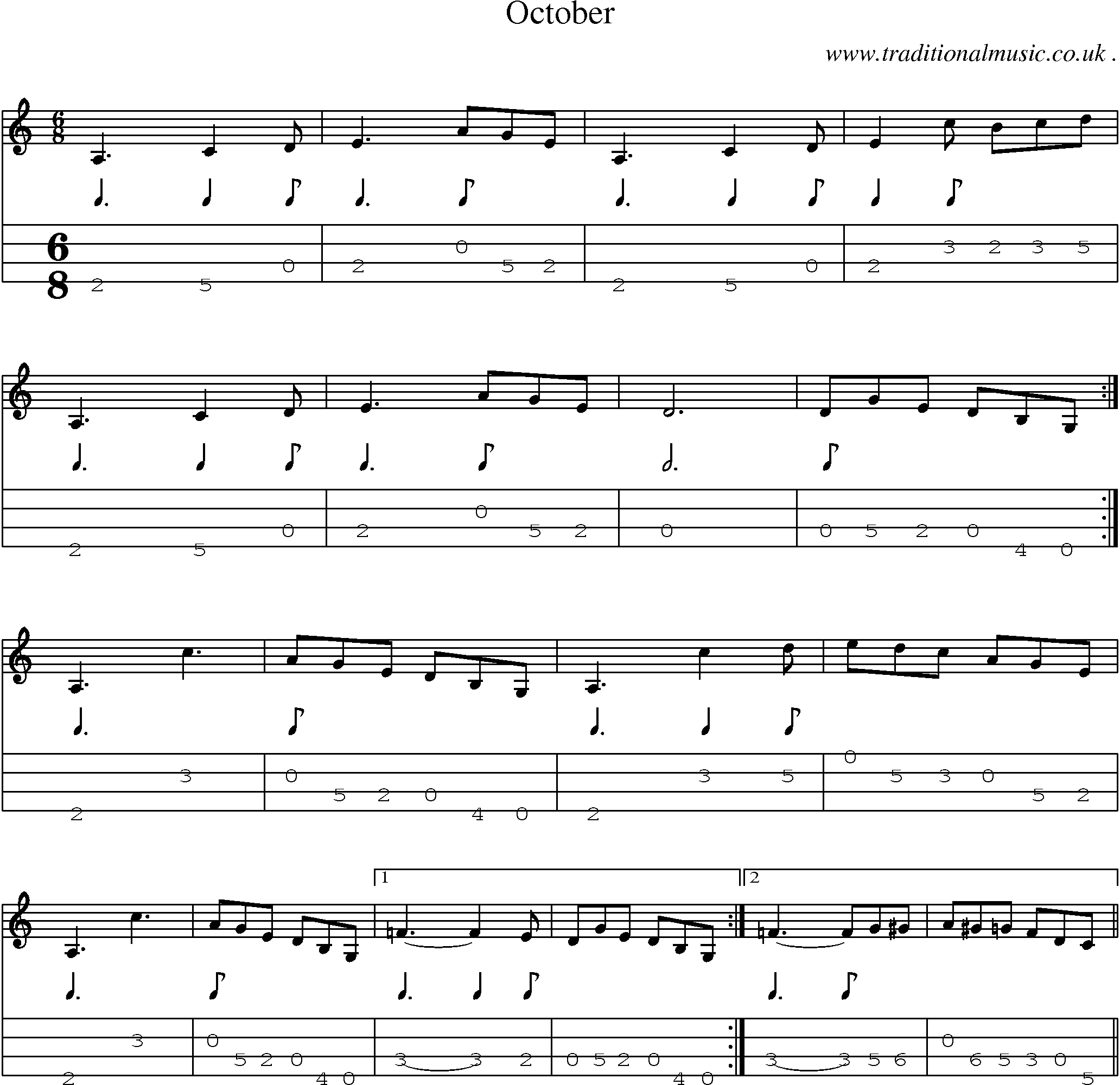 Sheet-Music and Mandolin Tabs for October