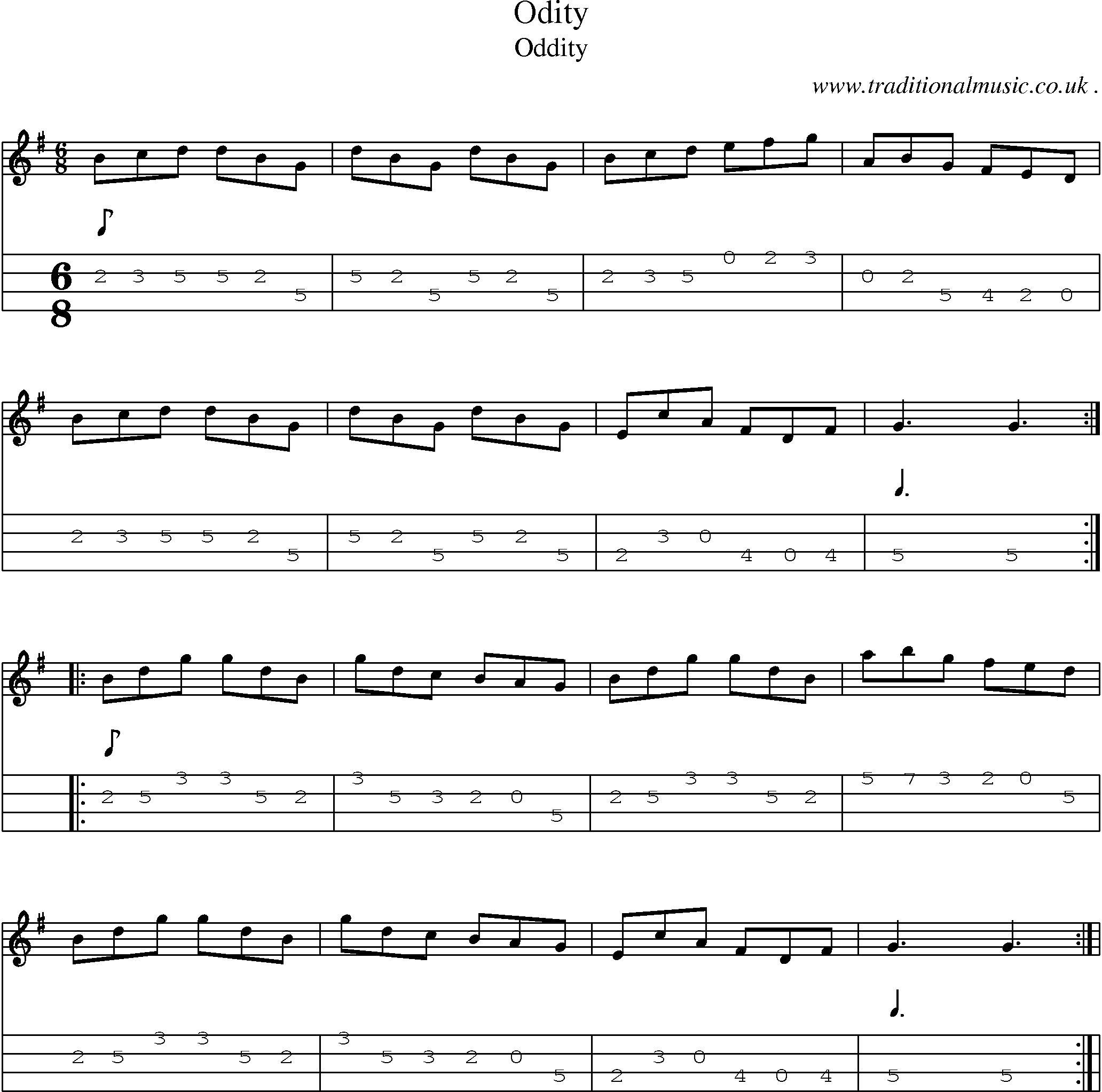 Sheet-Music and Mandolin Tabs for Odity