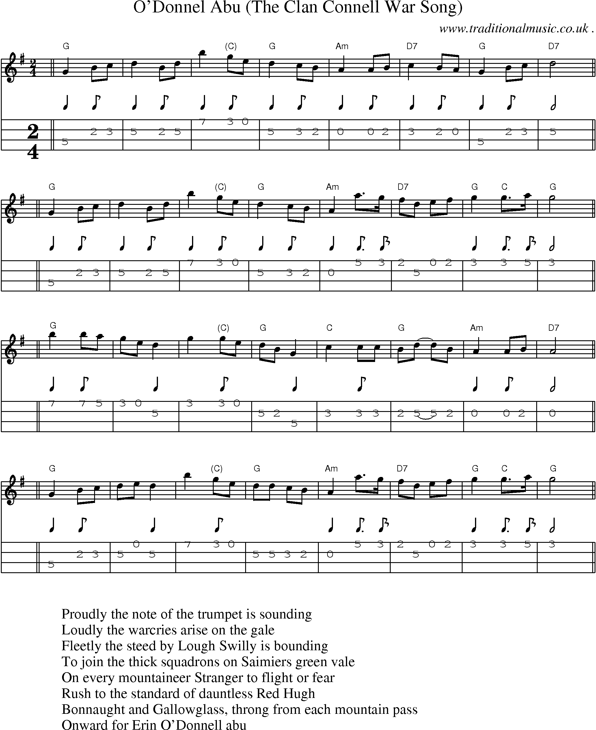 Sheet-Music and Mandolin Tabs for Odonnel Abu (the Clan Connell War Song)