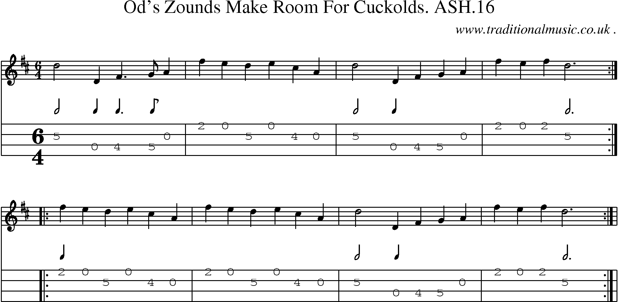 Sheet-Music and Mandolin Tabs for Ods Zounds Make Room For Cuckolds Ash16