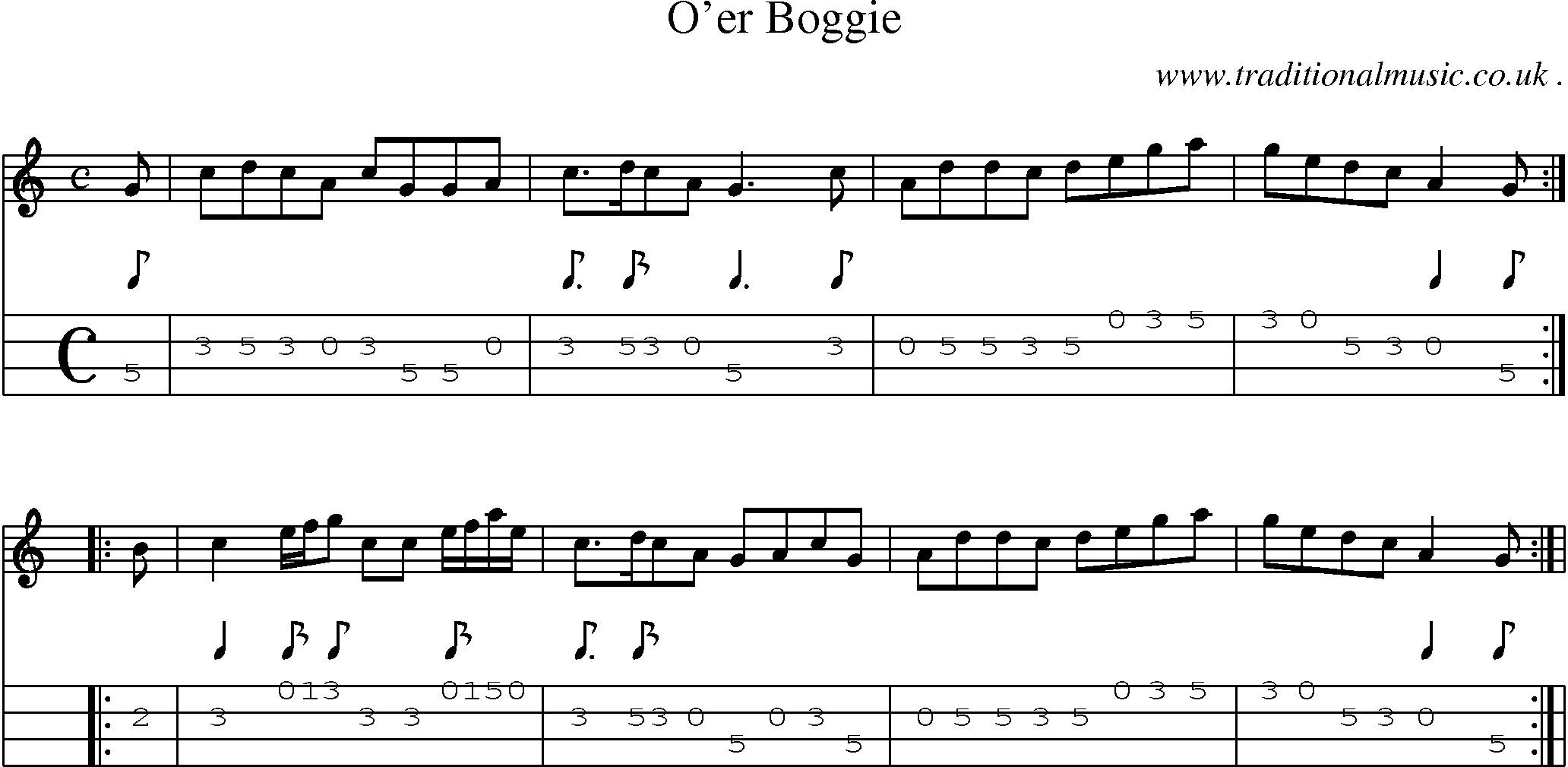 Sheet-Music and Mandolin Tabs for Oer Boggie