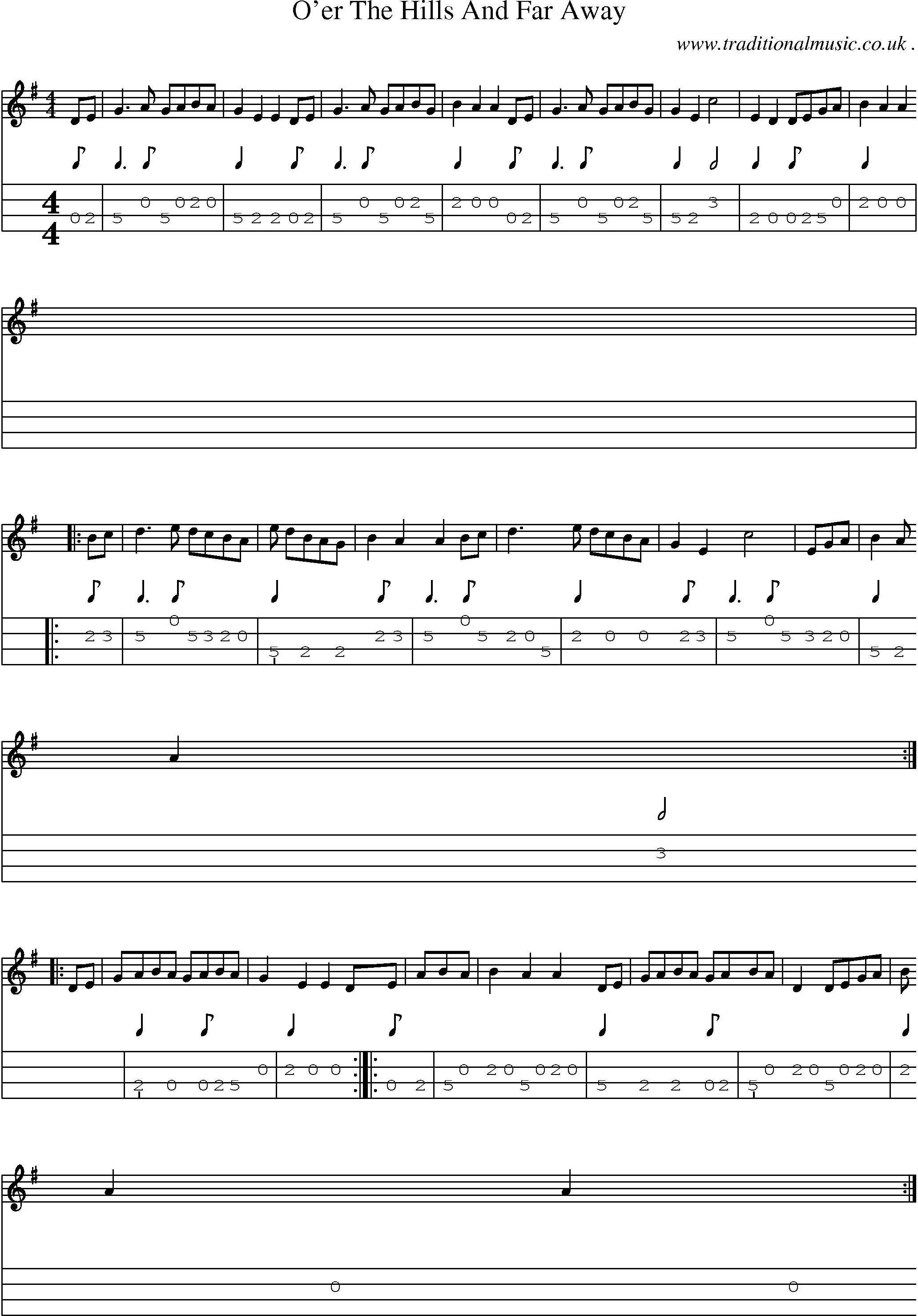 Sheet-Music and Mandolin Tabs for Oer The Hills And Far Away