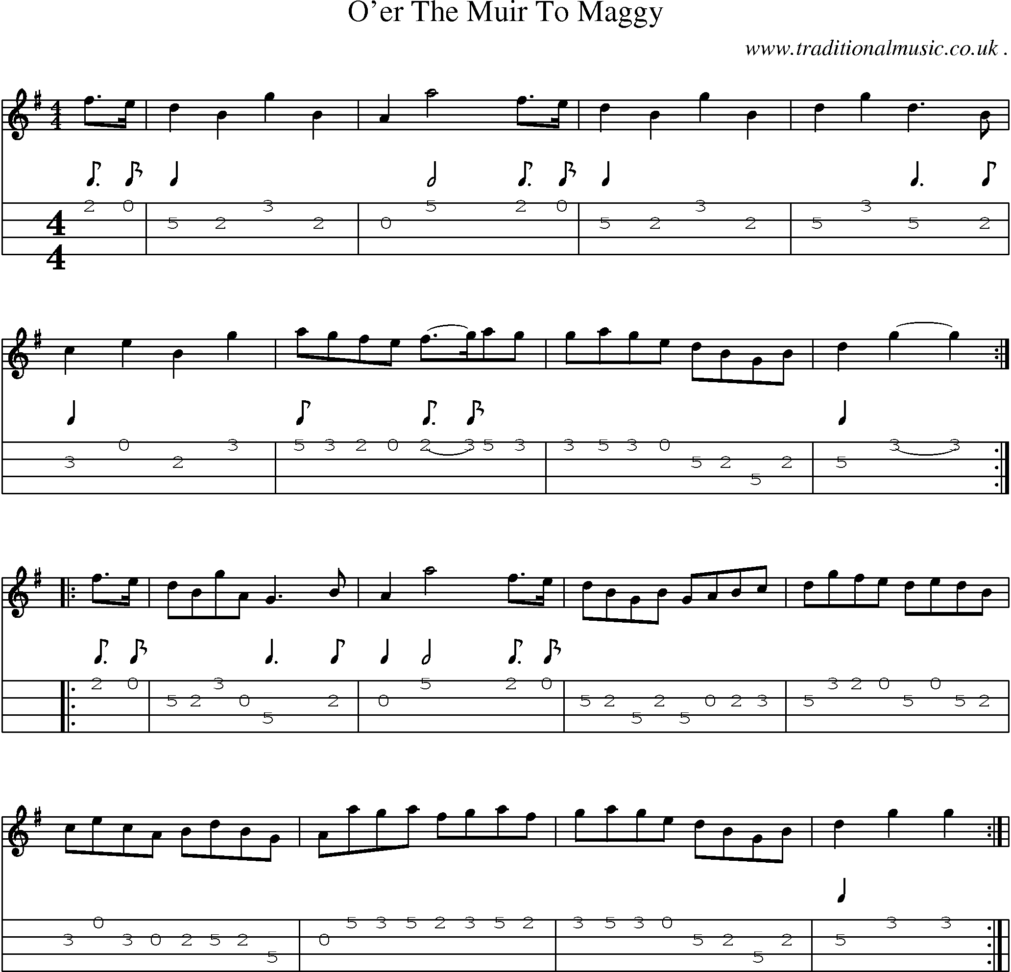 Sheet-Music and Mandolin Tabs for Oer The Muir To Maggy