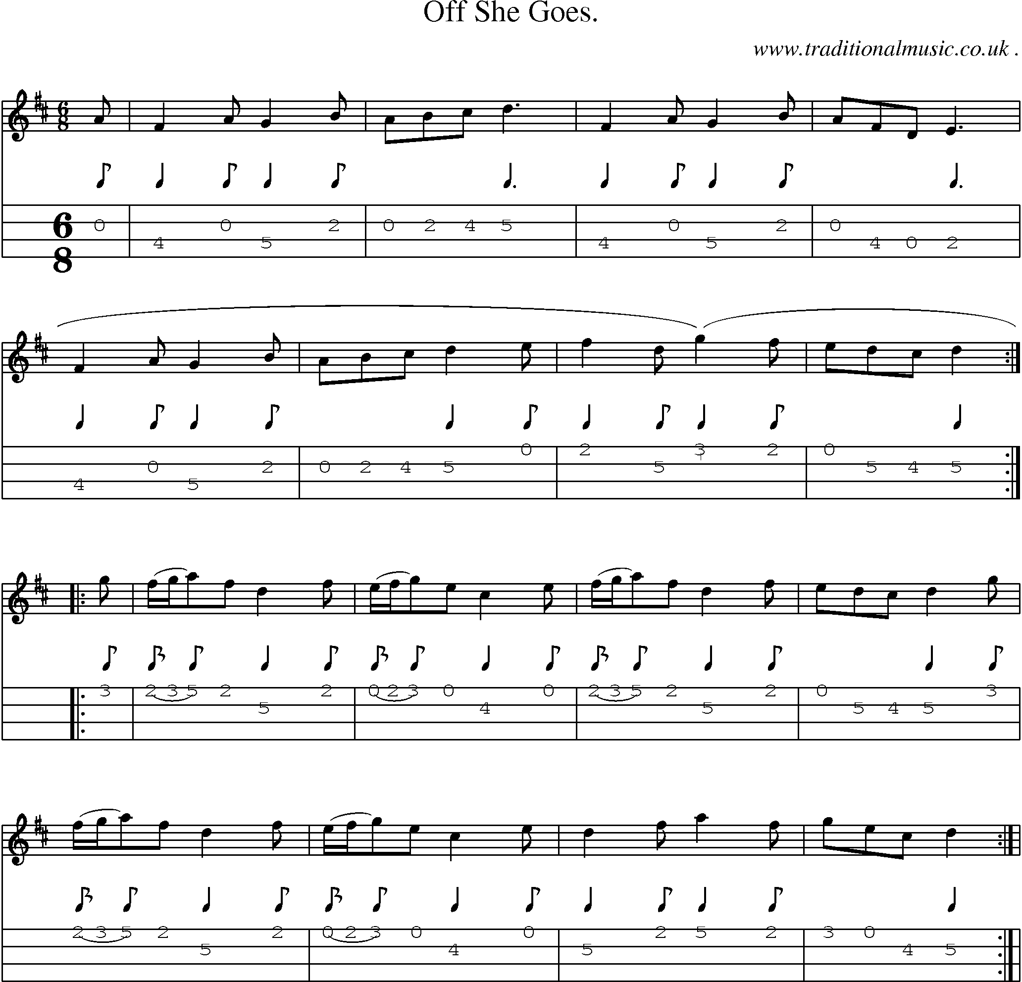 Sheet-Music and Mandolin Tabs for Off She Goes 