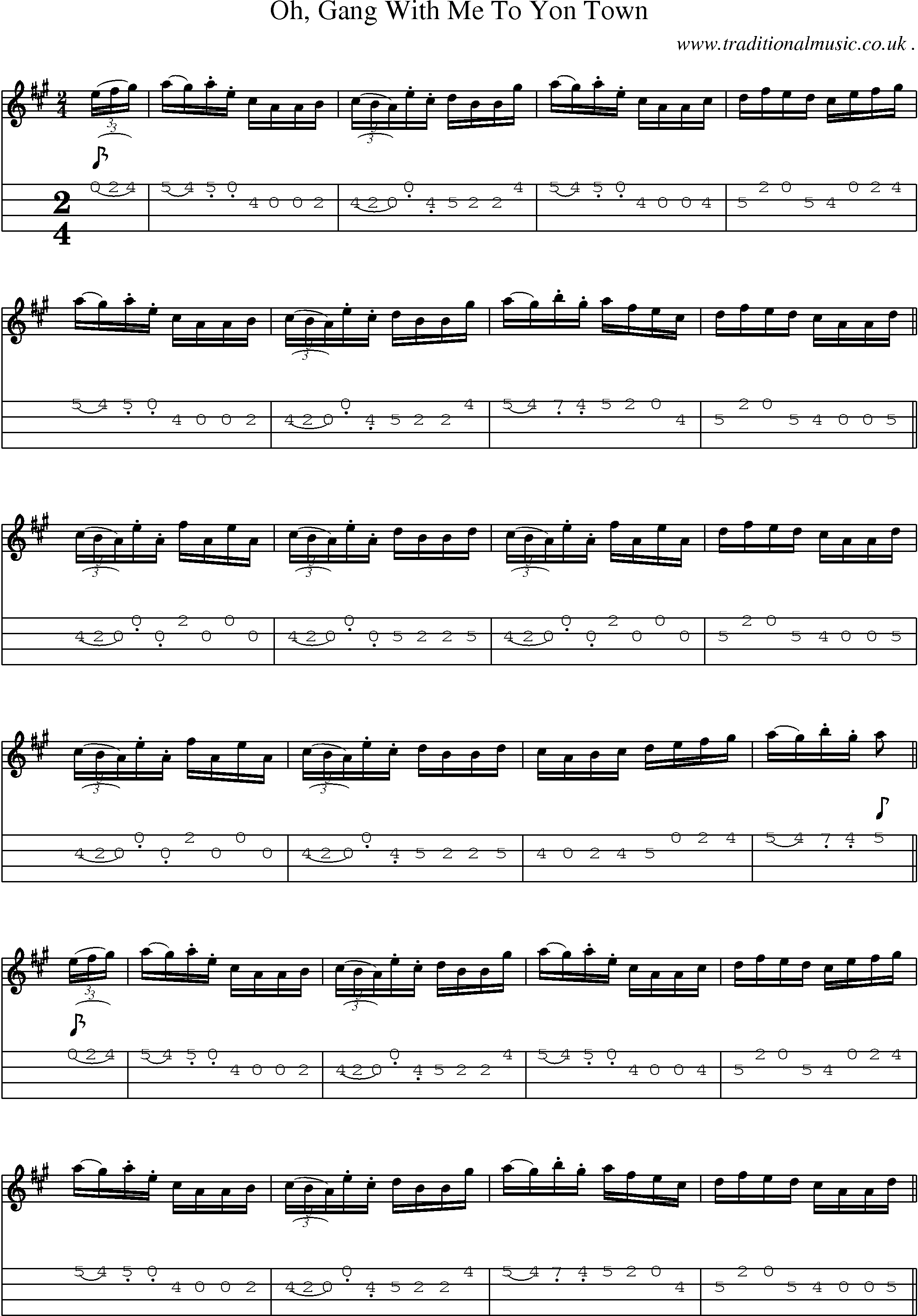 Sheet-Music and Mandolin Tabs for Oh Gang With Me To Yon Town