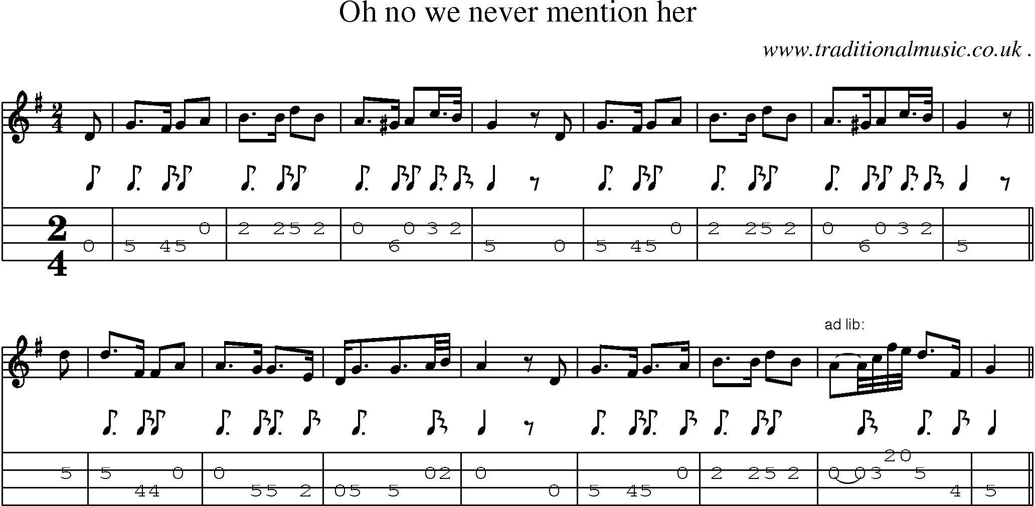 Sheet-Music and Mandolin Tabs for Oh No We Never Mention Her