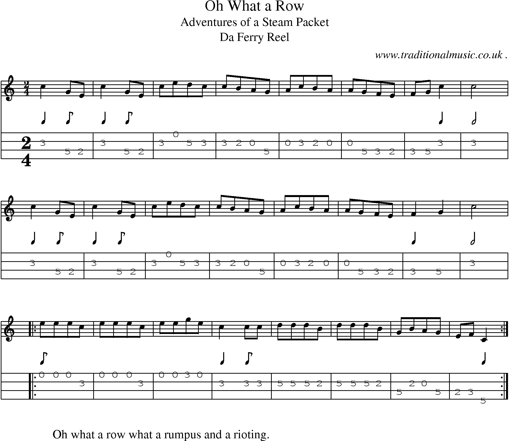 Sheet-Music and Mandolin Tabs for Oh What A Row