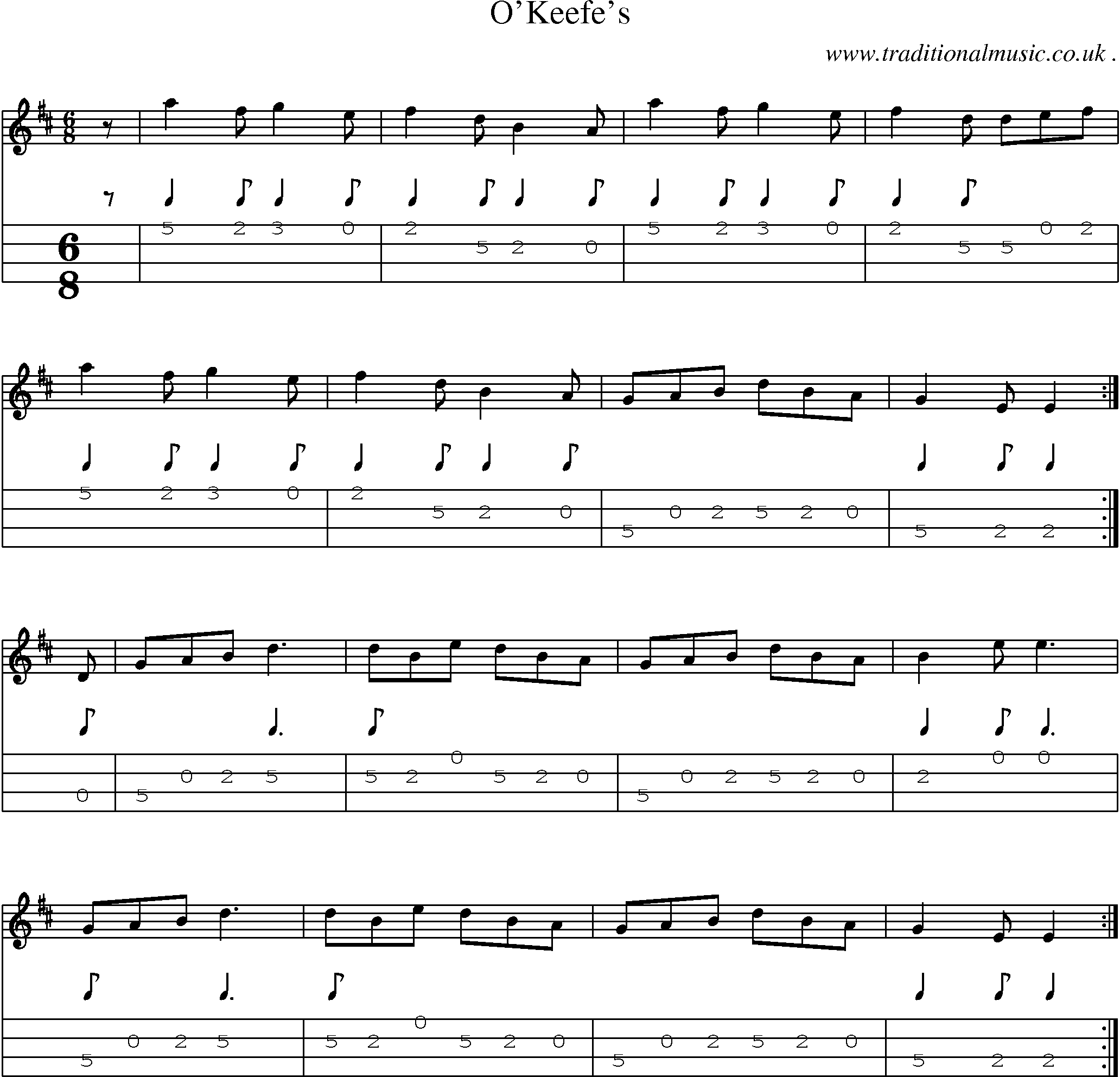 Sheet-Music and Mandolin Tabs for Okeefes