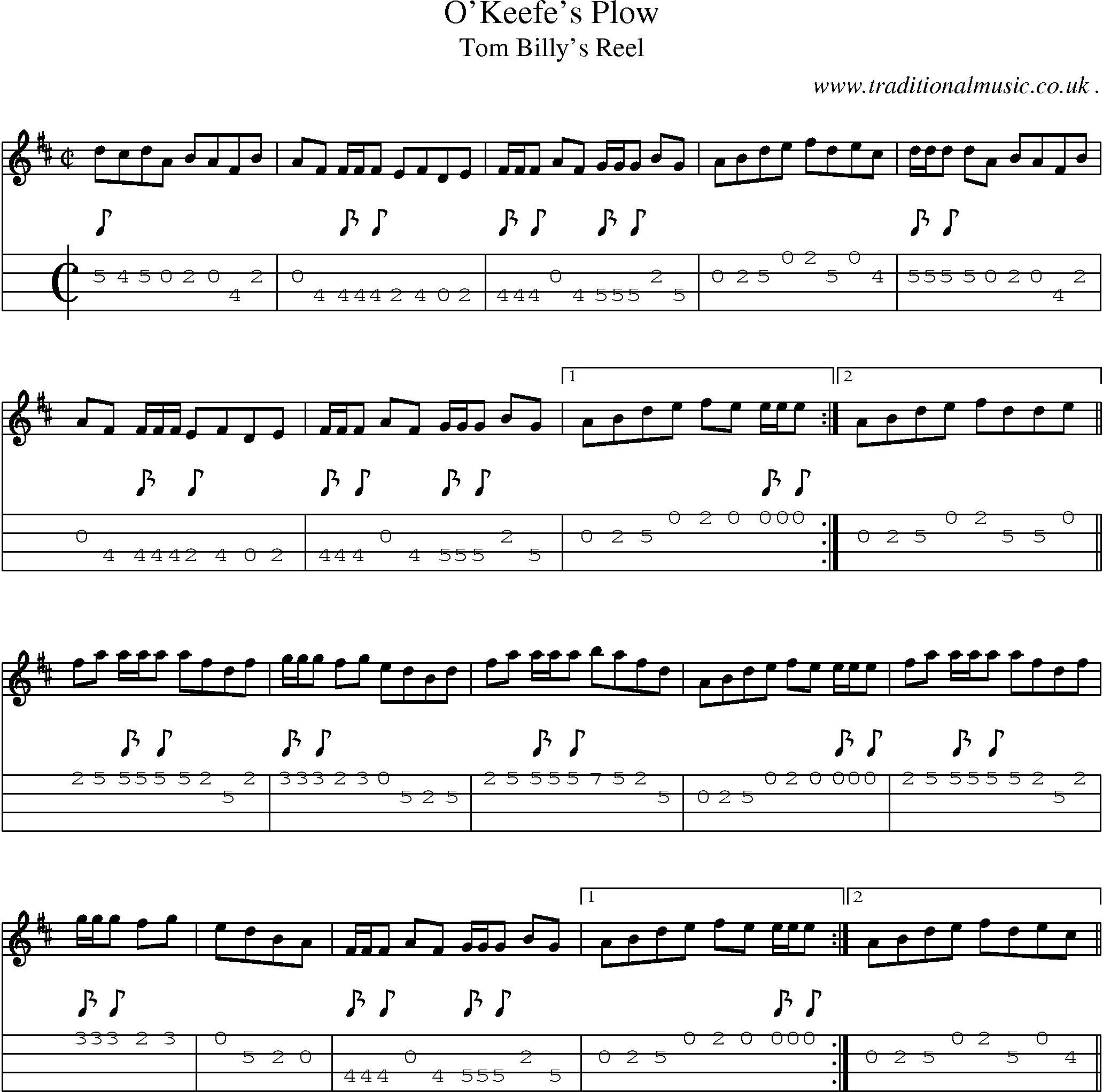 Sheet-Music and Mandolin Tabs for Okeefes Plow