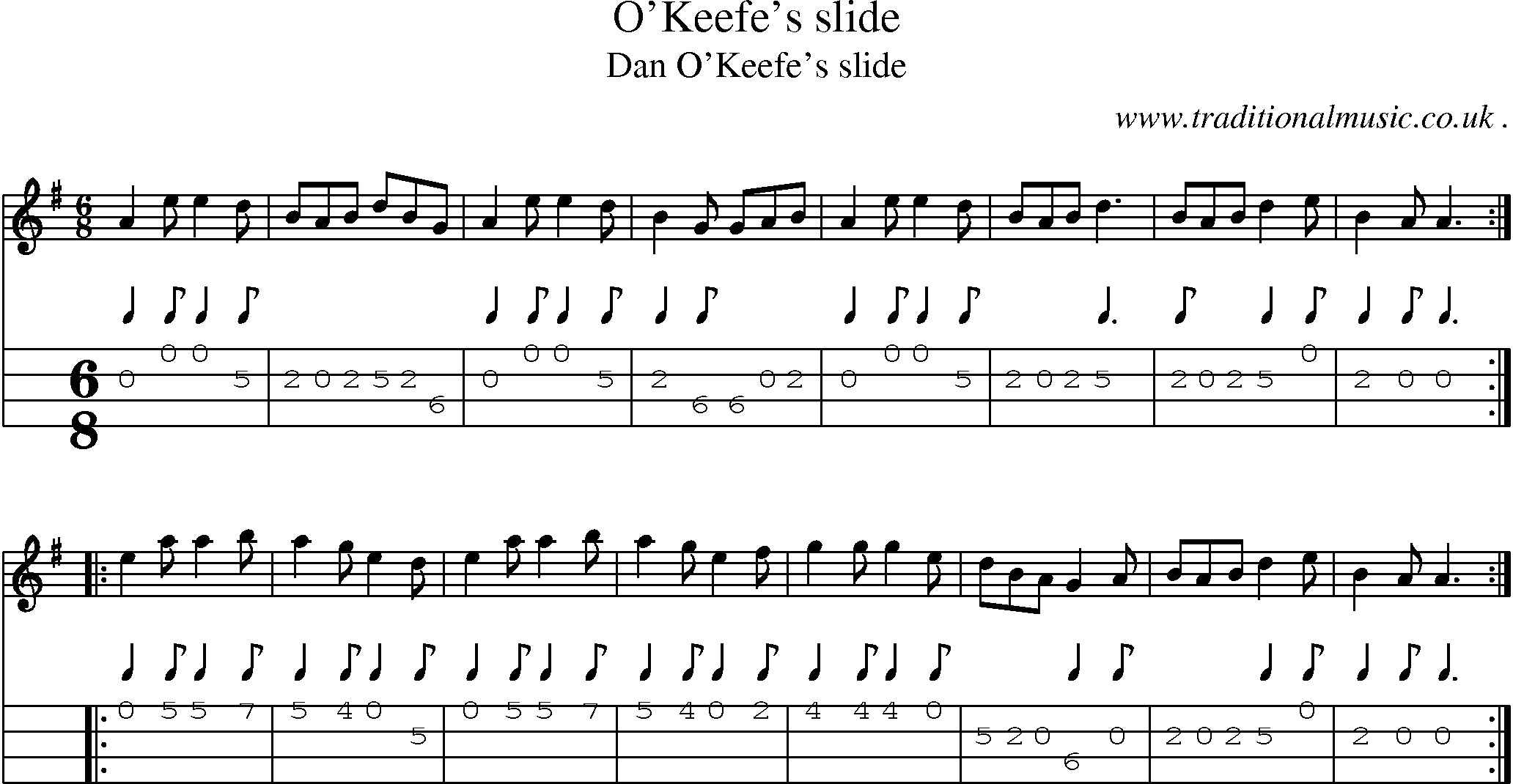 Sheet-Music and Mandolin Tabs for Okeefes Slide