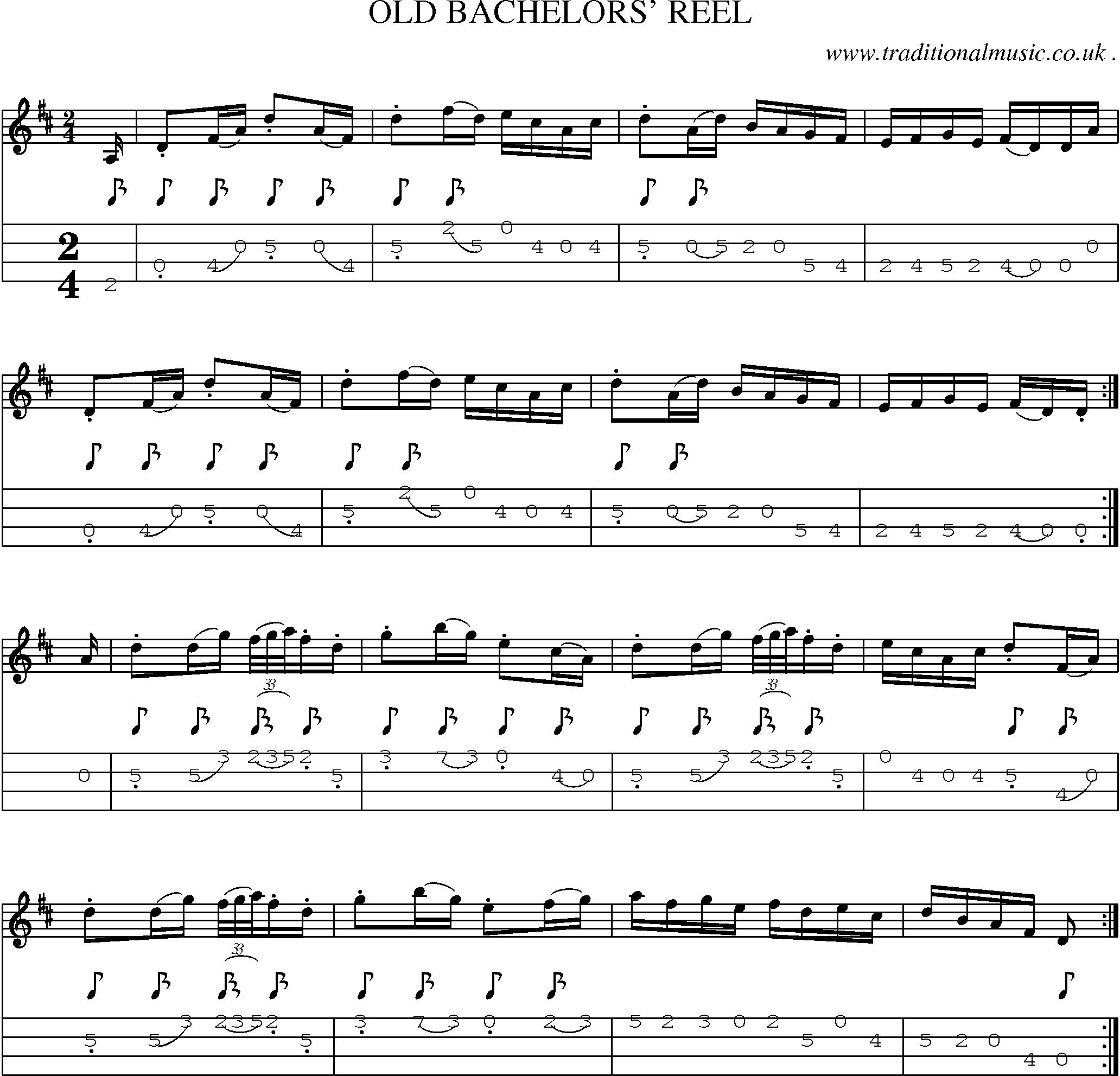 Sheet-Music and Mandolin Tabs for Old Bachelors Reel