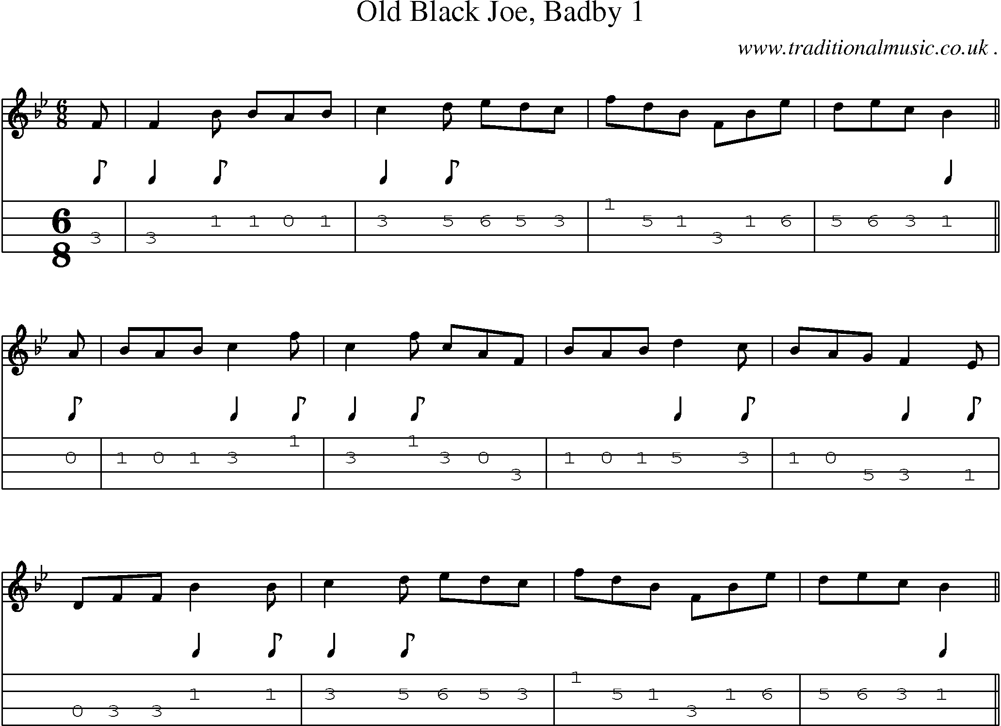 Sheet-Music and Mandolin Tabs for Old Black Joe Badby 1