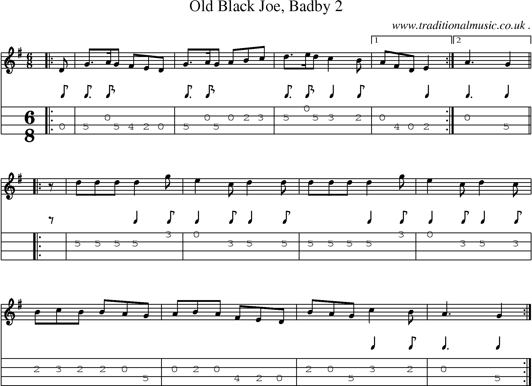 Sheet-Music and Mandolin Tabs for Old Black Joe Badby 2