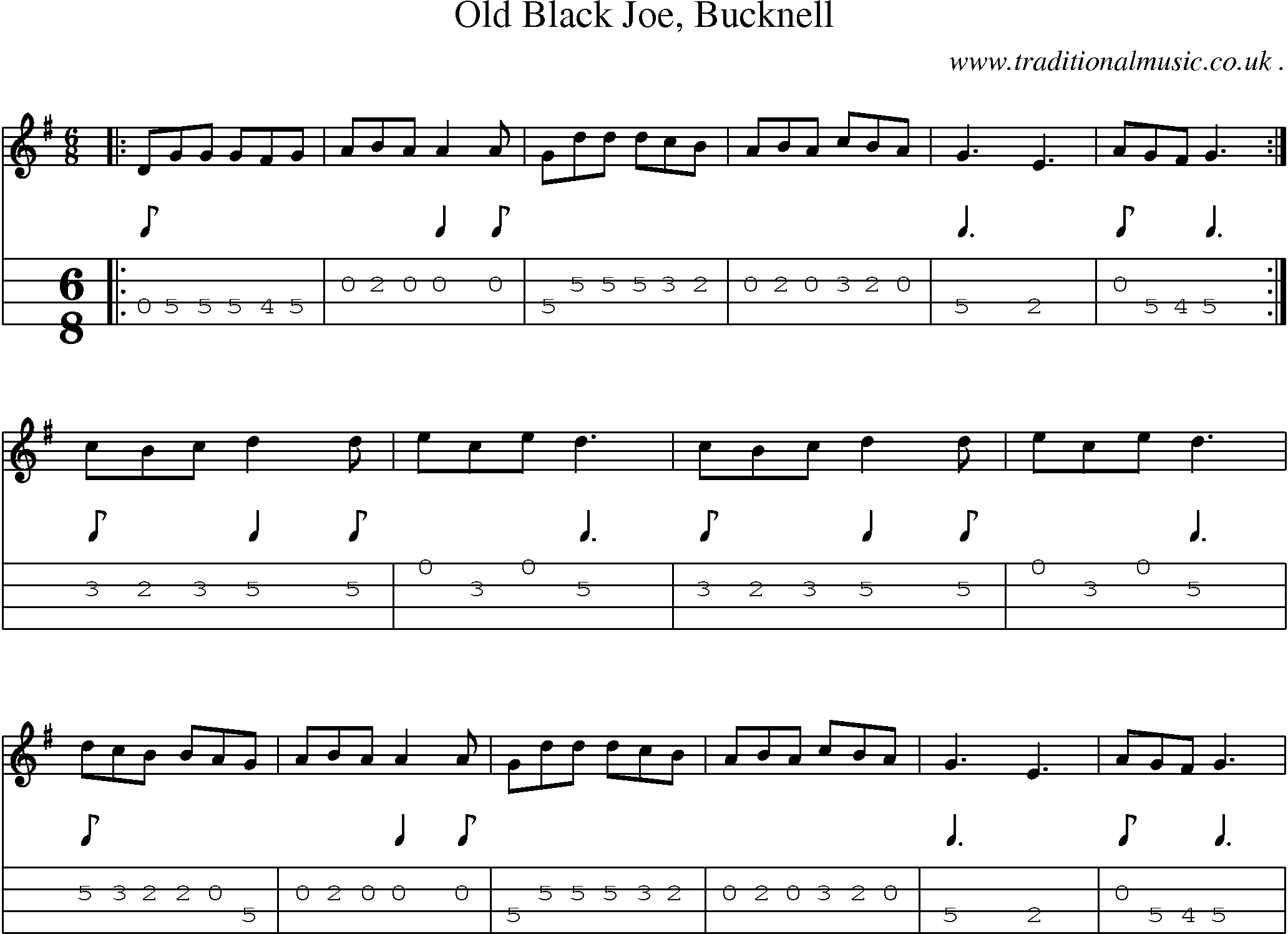 Sheet-Music and Mandolin Tabs for Old Black Joe Bucknell