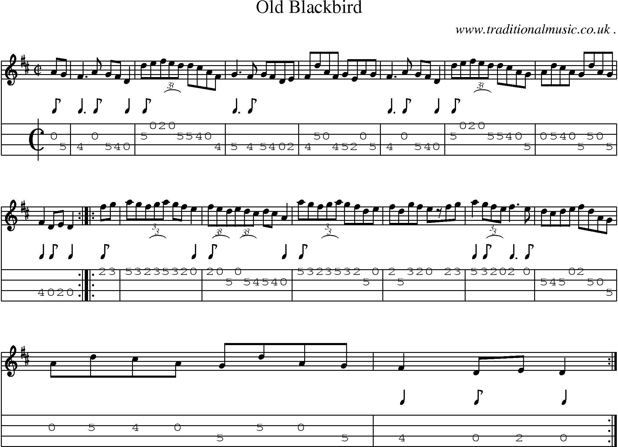 Sheet-Music and Mandolin Tabs for Old Blackbird
