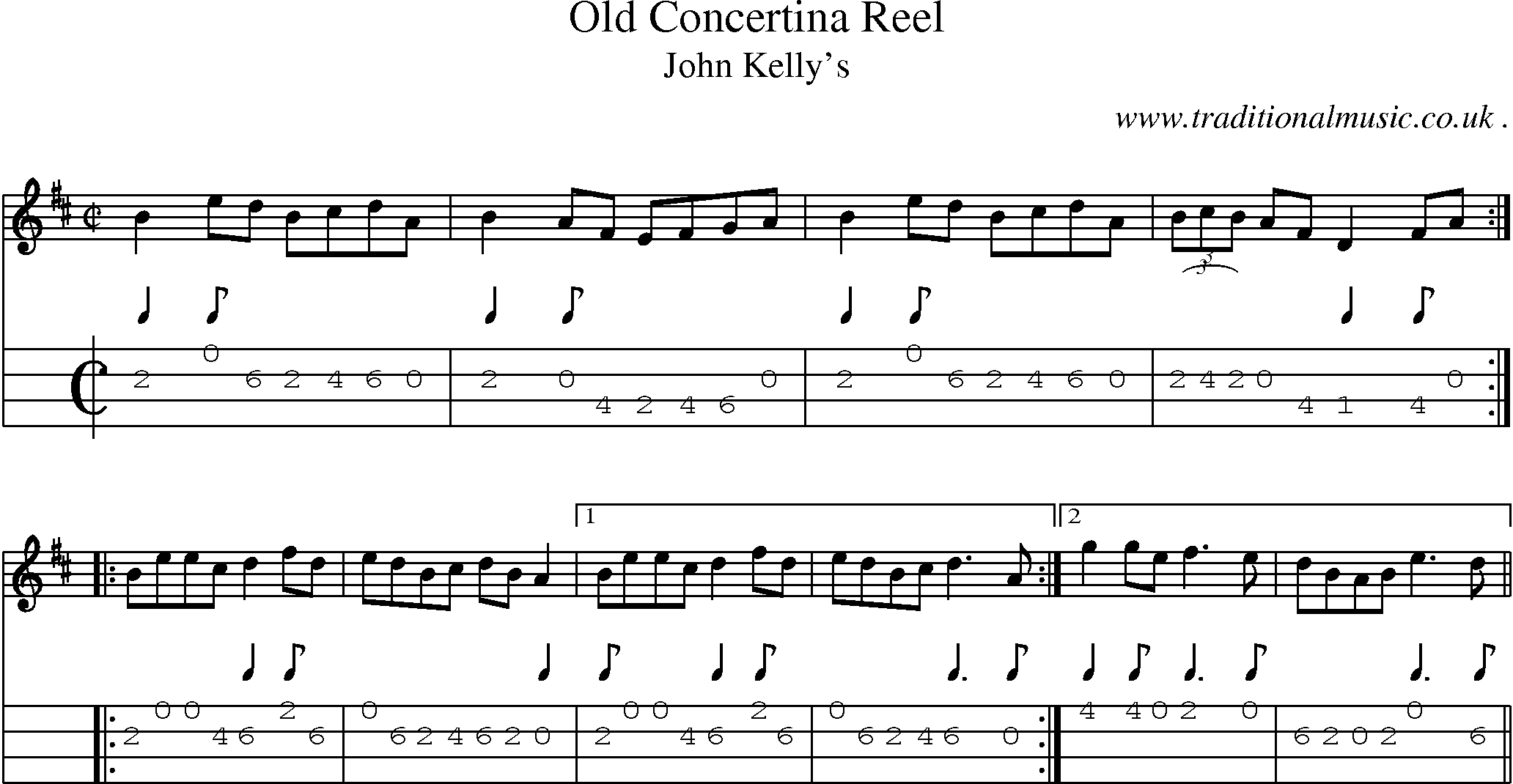 Sheet-Music and Mandolin Tabs for Old Concertina Reel
