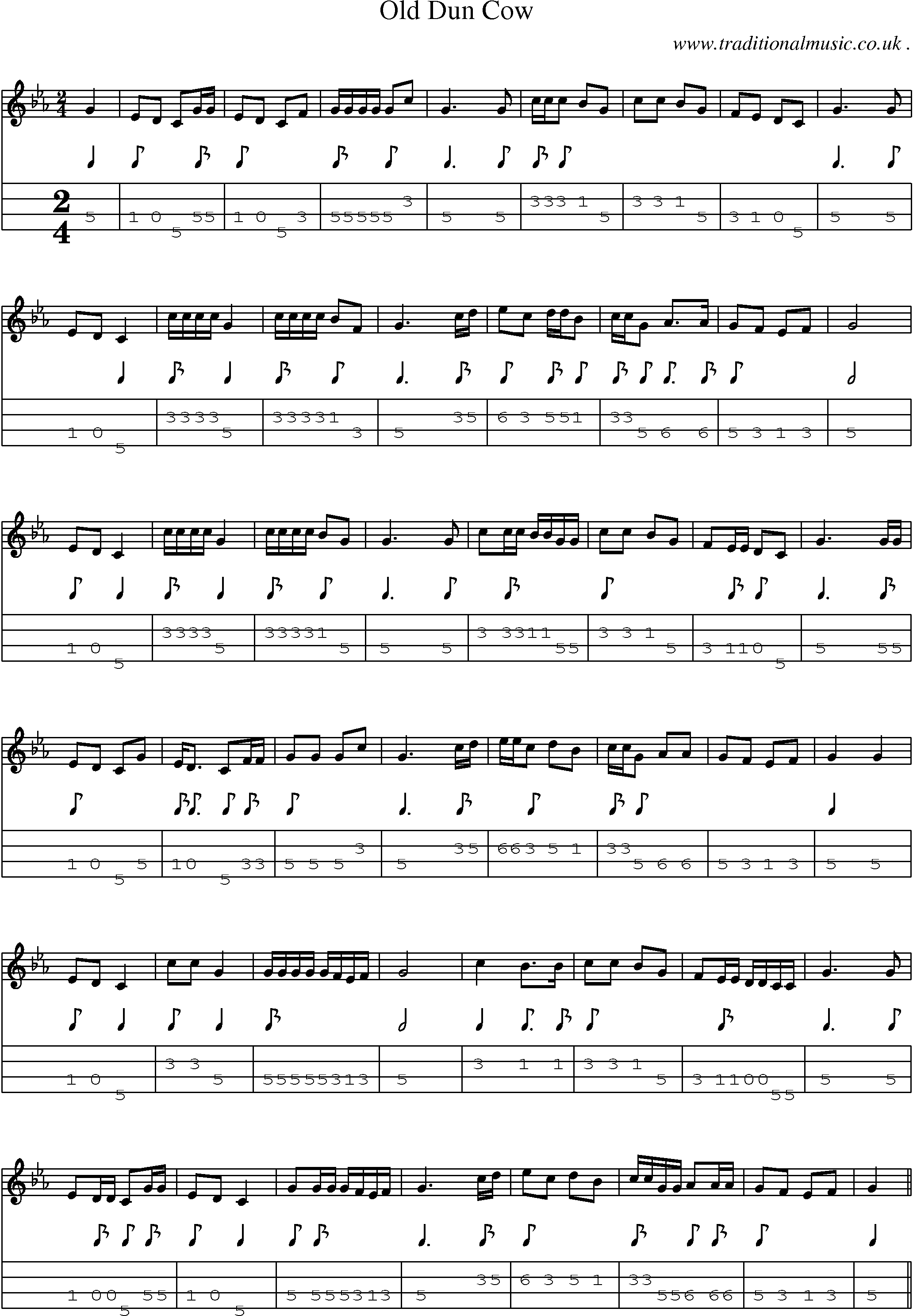 Sheet-Music and Mandolin Tabs for Old Dun Cow