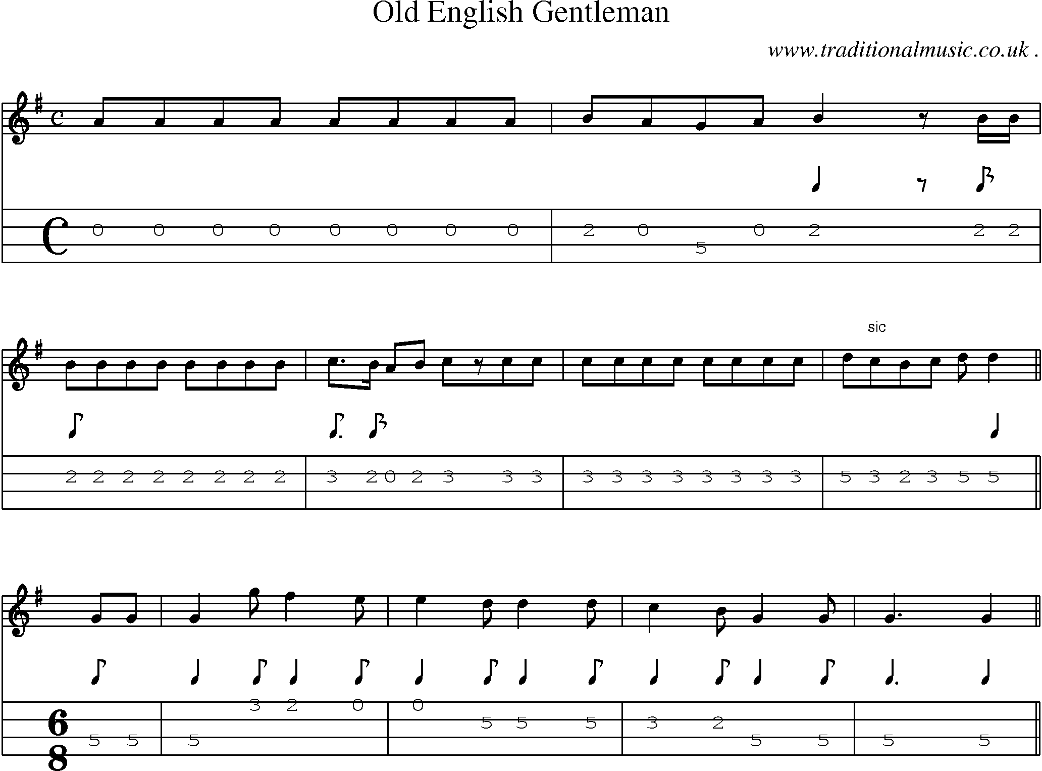 Sheet-Music and Mandolin Tabs for Old English Gentleman