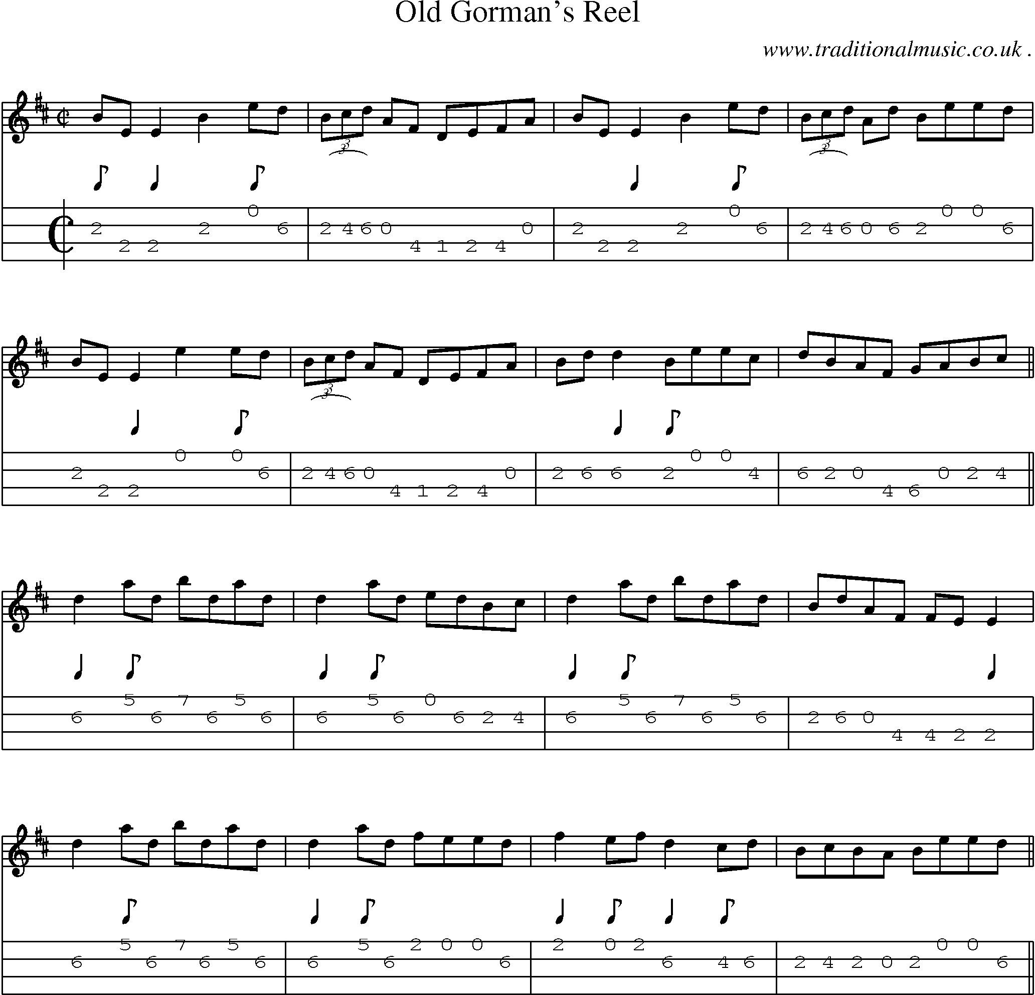Sheet-Music and Mandolin Tabs for Old Gormans Reel