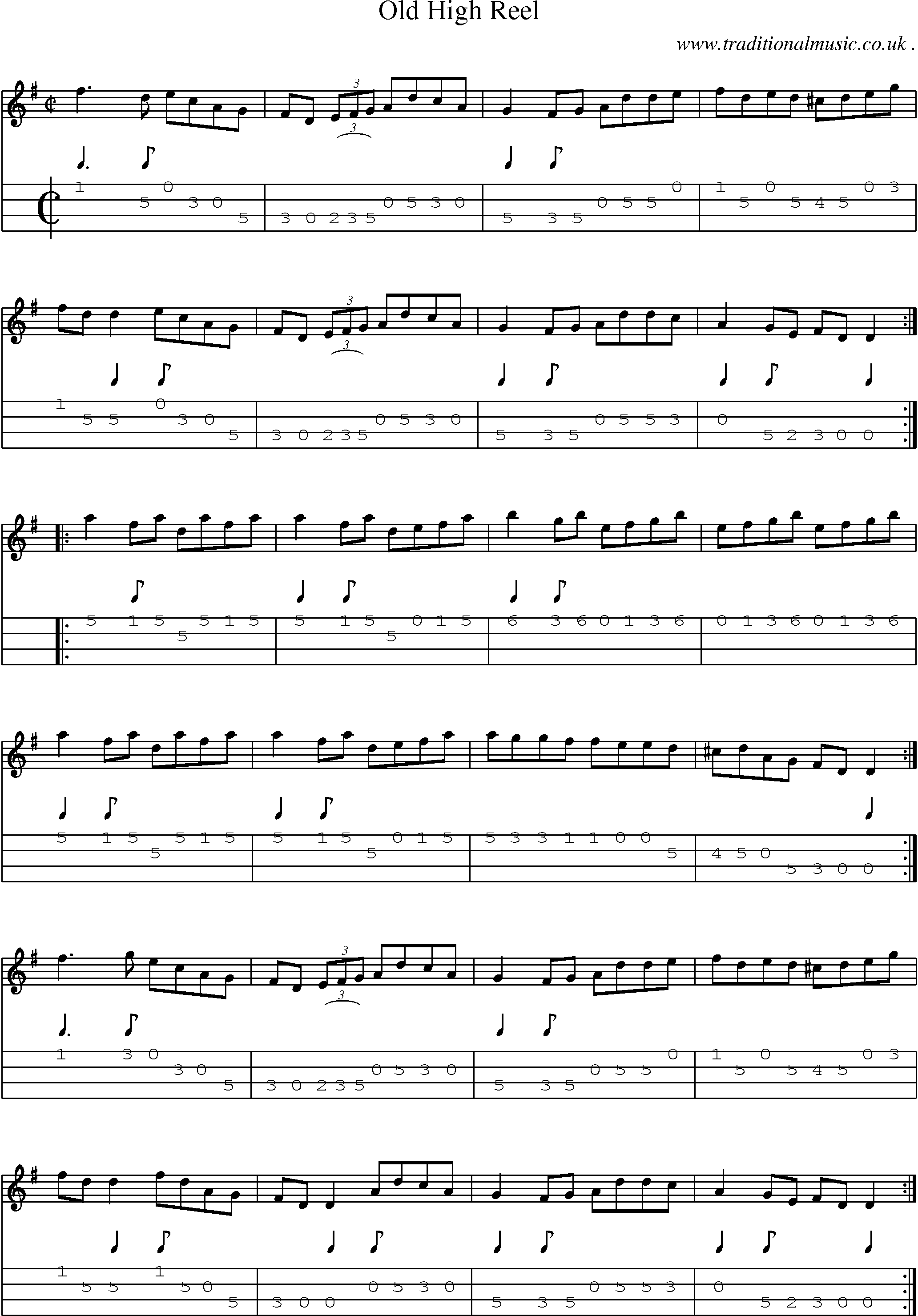 Sheet-Music and Mandolin Tabs for Old High Reel