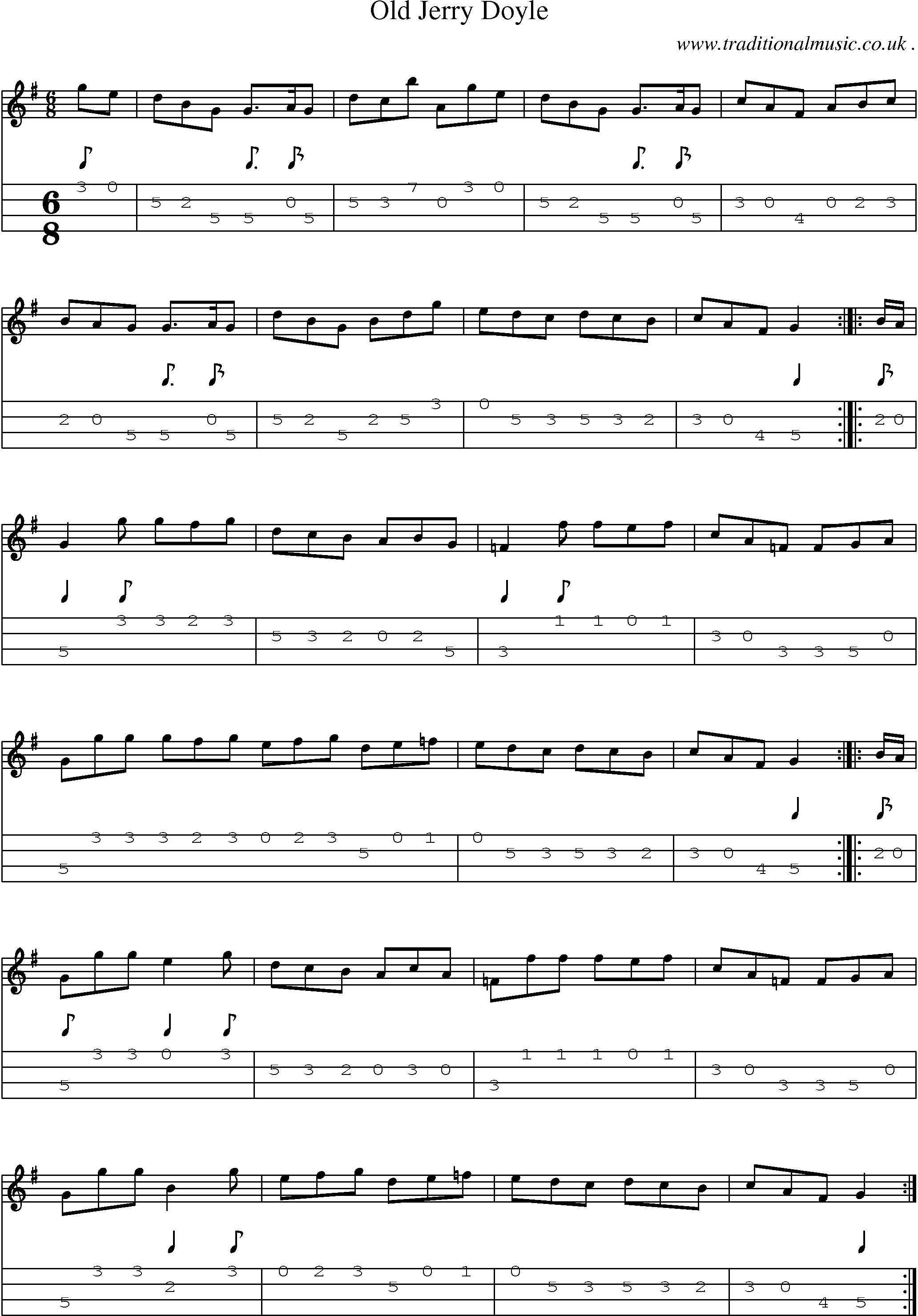 Sheet-Music and Mandolin Tabs for Old Jerry Doyle