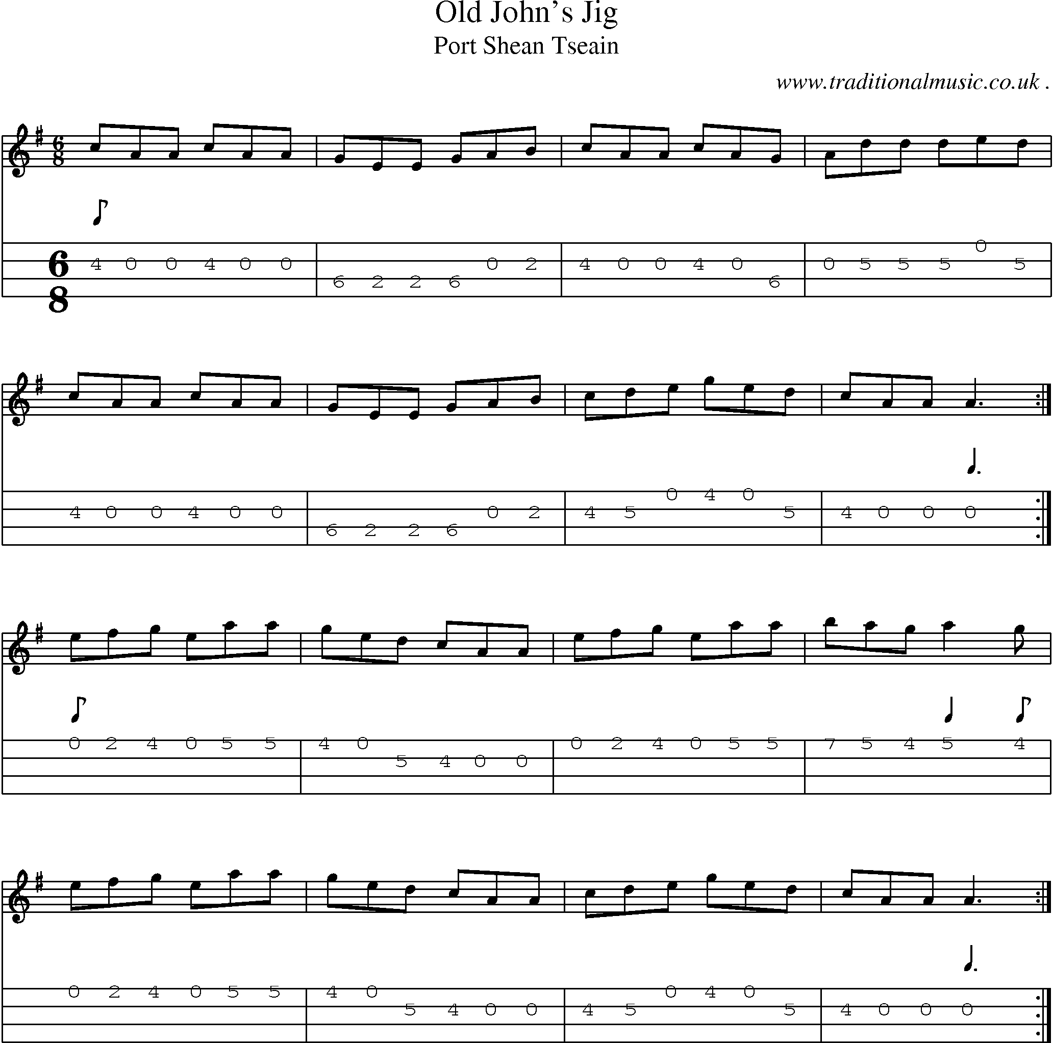 Sheet-Music and Mandolin Tabs for Old Johns Jig