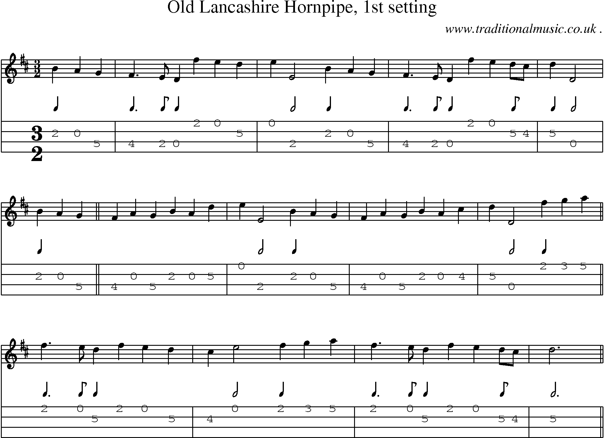 Sheet-Music and Mandolin Tabs for Old Lancashire Hornpipe 1st Setting