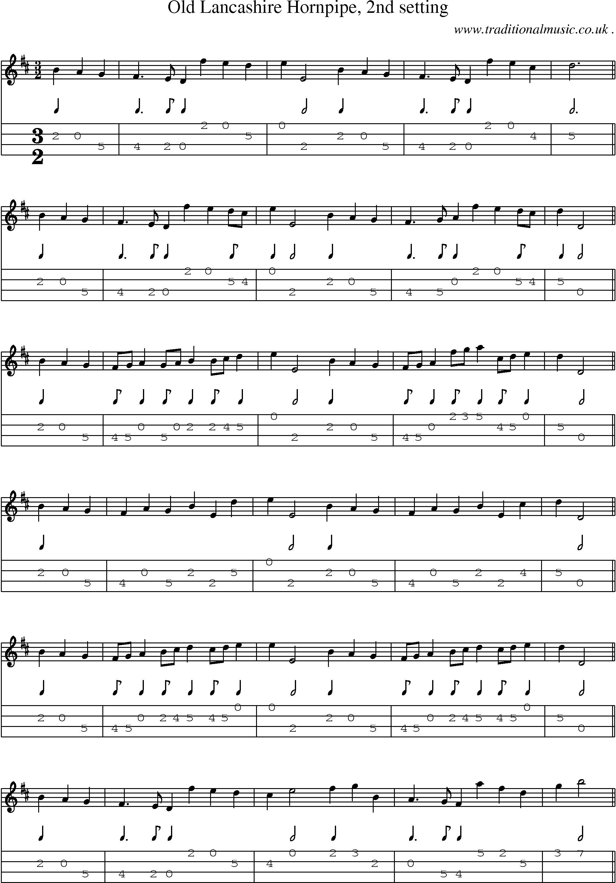 Sheet-Music and Mandolin Tabs for Old Lancashire Hornpipe 2nd Setting