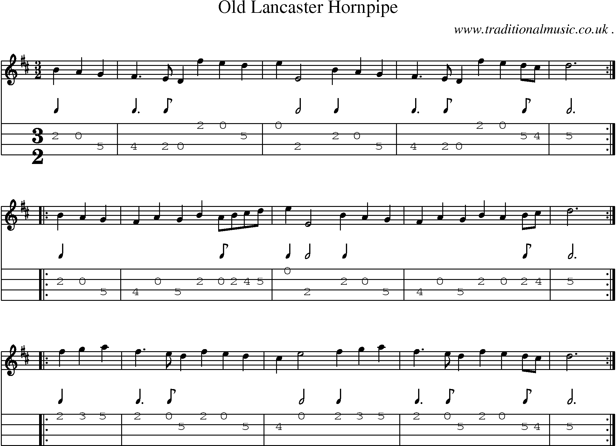 Sheet-Music and Mandolin Tabs for Old Lancaster Hornpipe