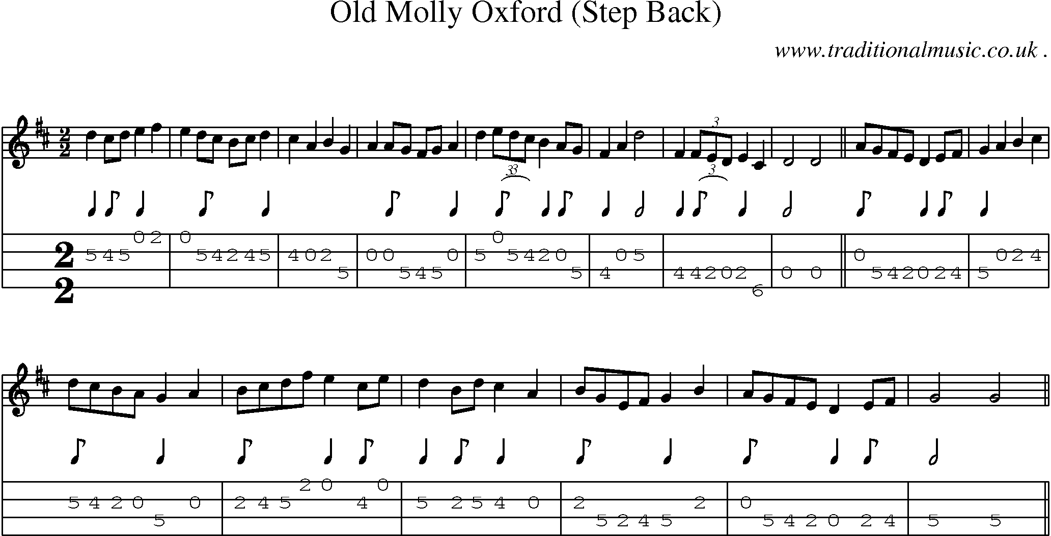 Sheet-Music and Mandolin Tabs for Old Molly Oxford (step Back)