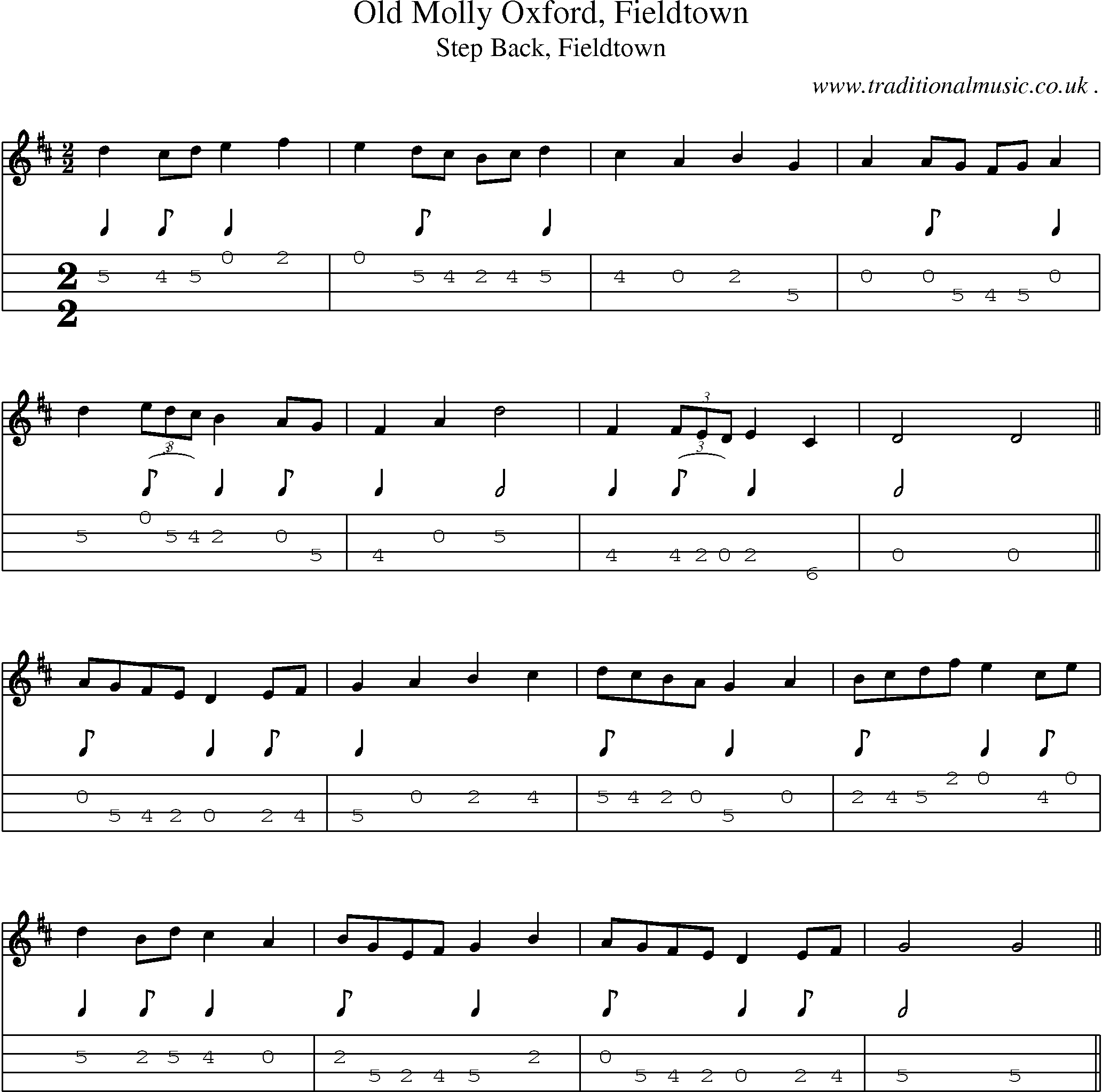 Sheet-Music and Mandolin Tabs for Old Molly Oxford Fieldtown