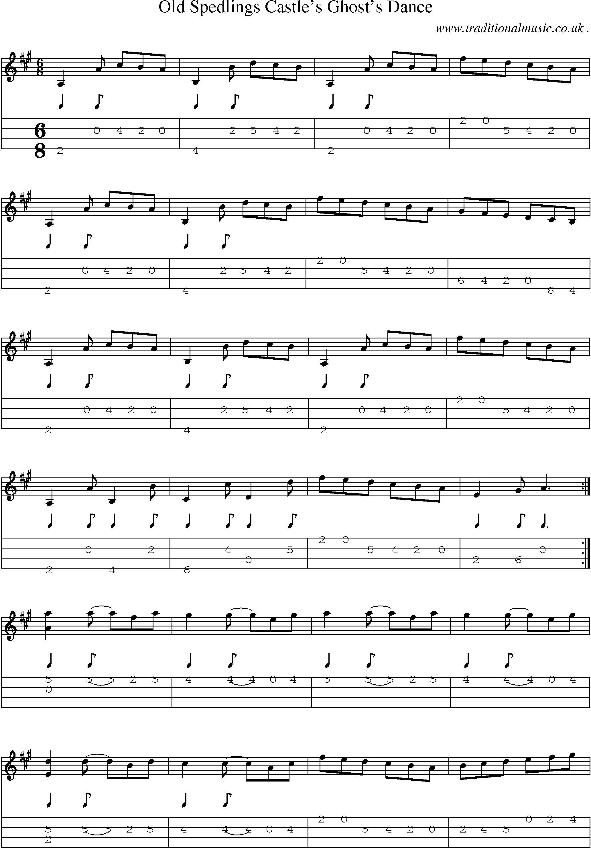 Sheet-Music and Mandolin Tabs for Old Spedlings Castles Ghosts Dance