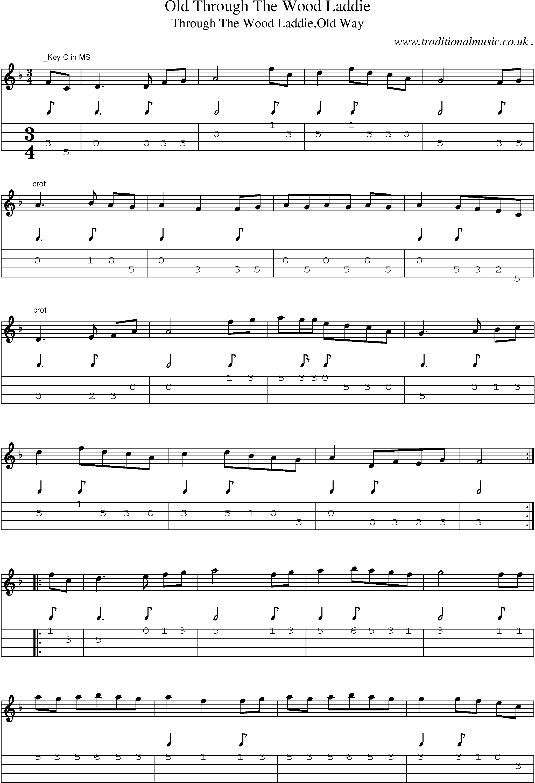 Sheet-Music and Mandolin Tabs for Old Through The Wood Laddie