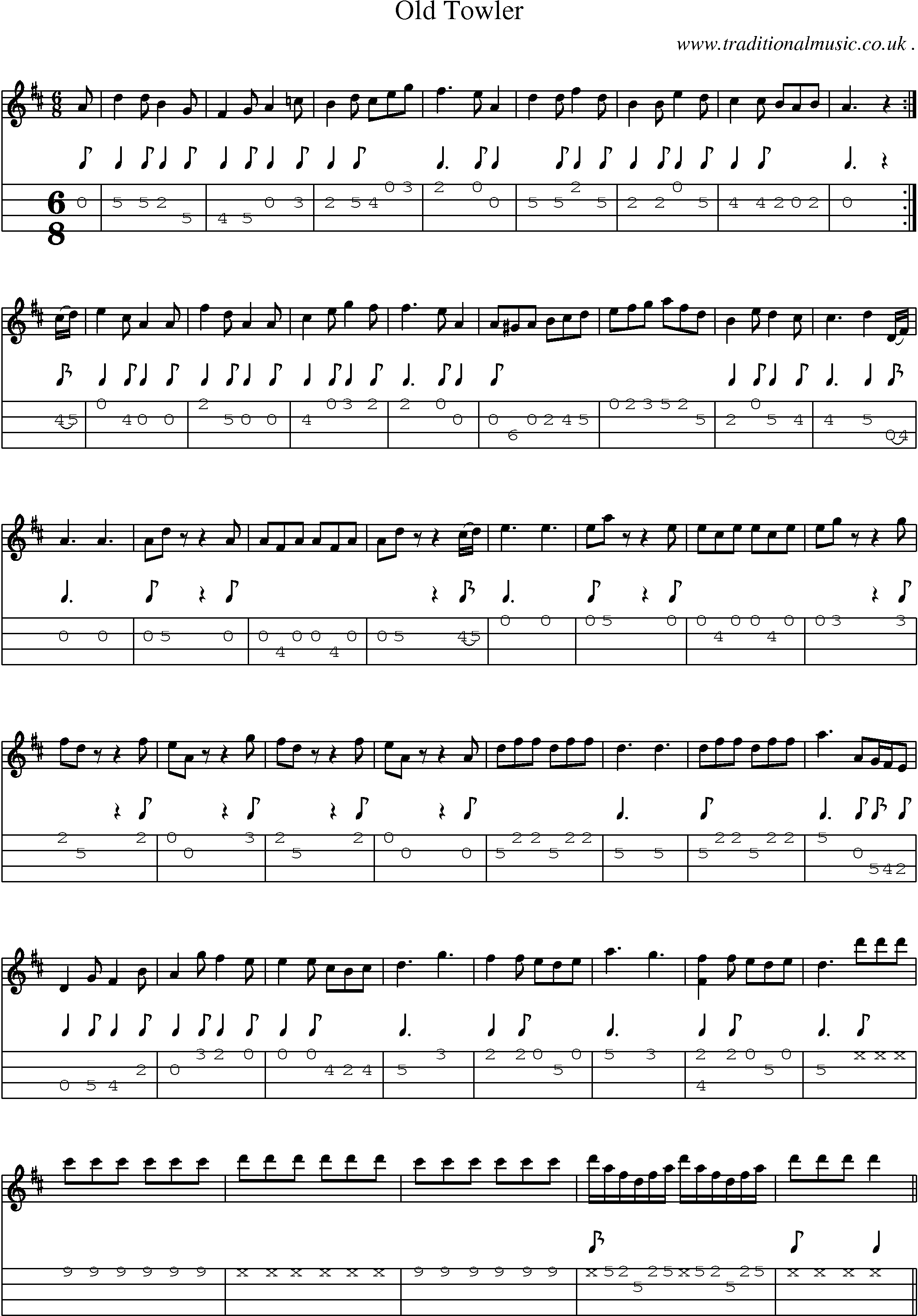 Sheet-Music and Mandolin Tabs for Old Towler