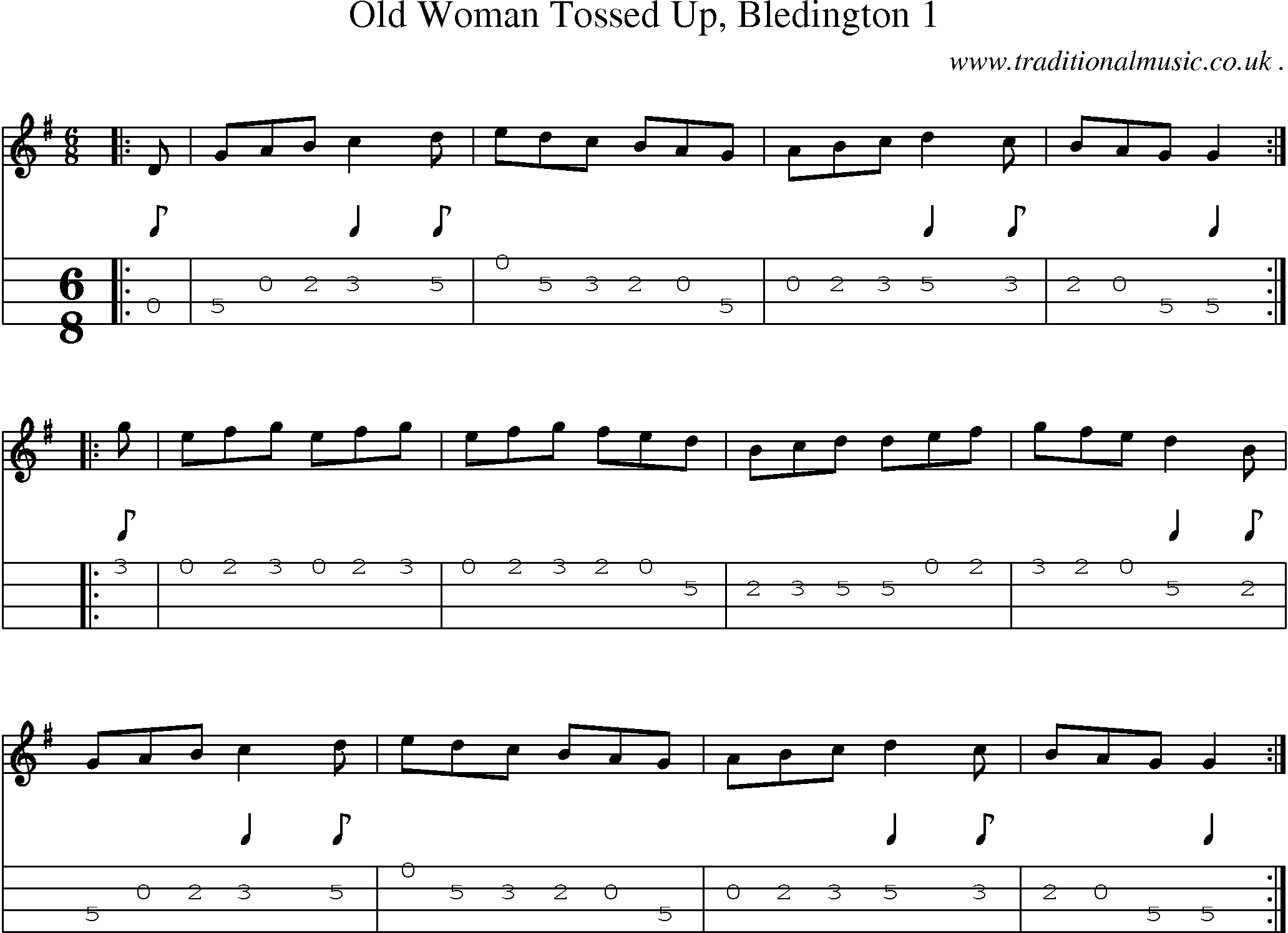 Sheet-Music and Mandolin Tabs for Old Woman Tossed Up Bledington 1