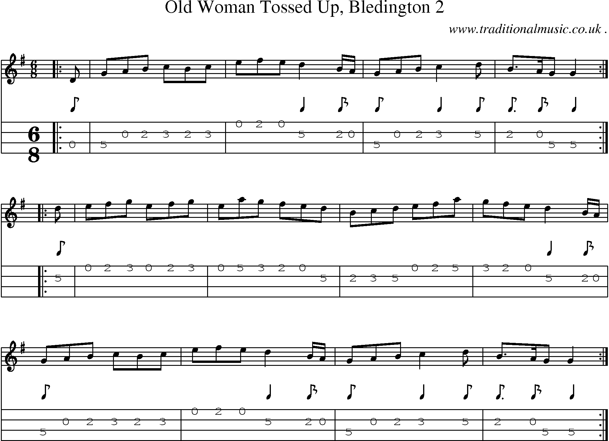Sheet-Music and Mandolin Tabs for Old Woman Tossed Up Bledington 2