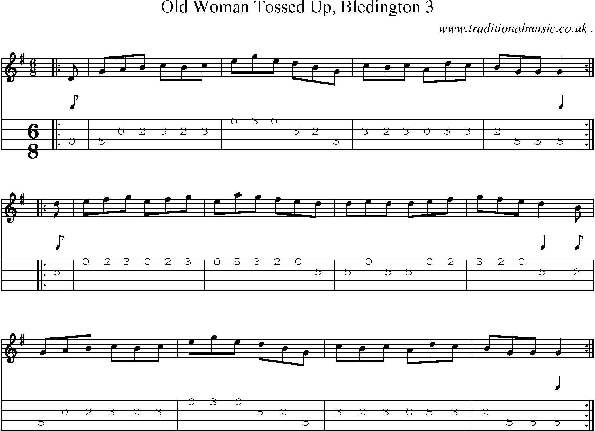 Sheet-Music and Mandolin Tabs for Old Woman Tossed Up Bledington 3