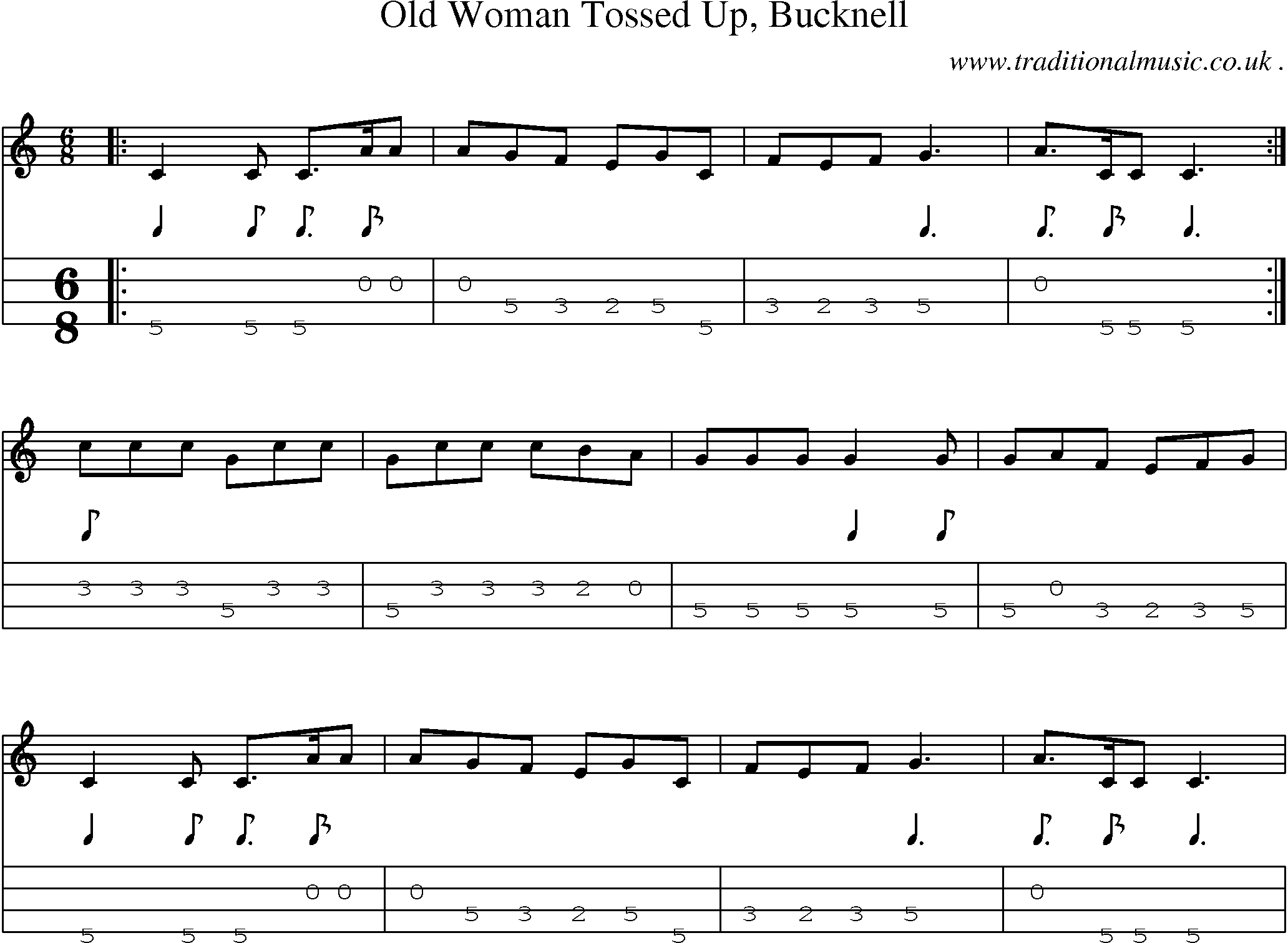 Sheet-Music and Mandolin Tabs for Old Woman Tossed Up Bucknell