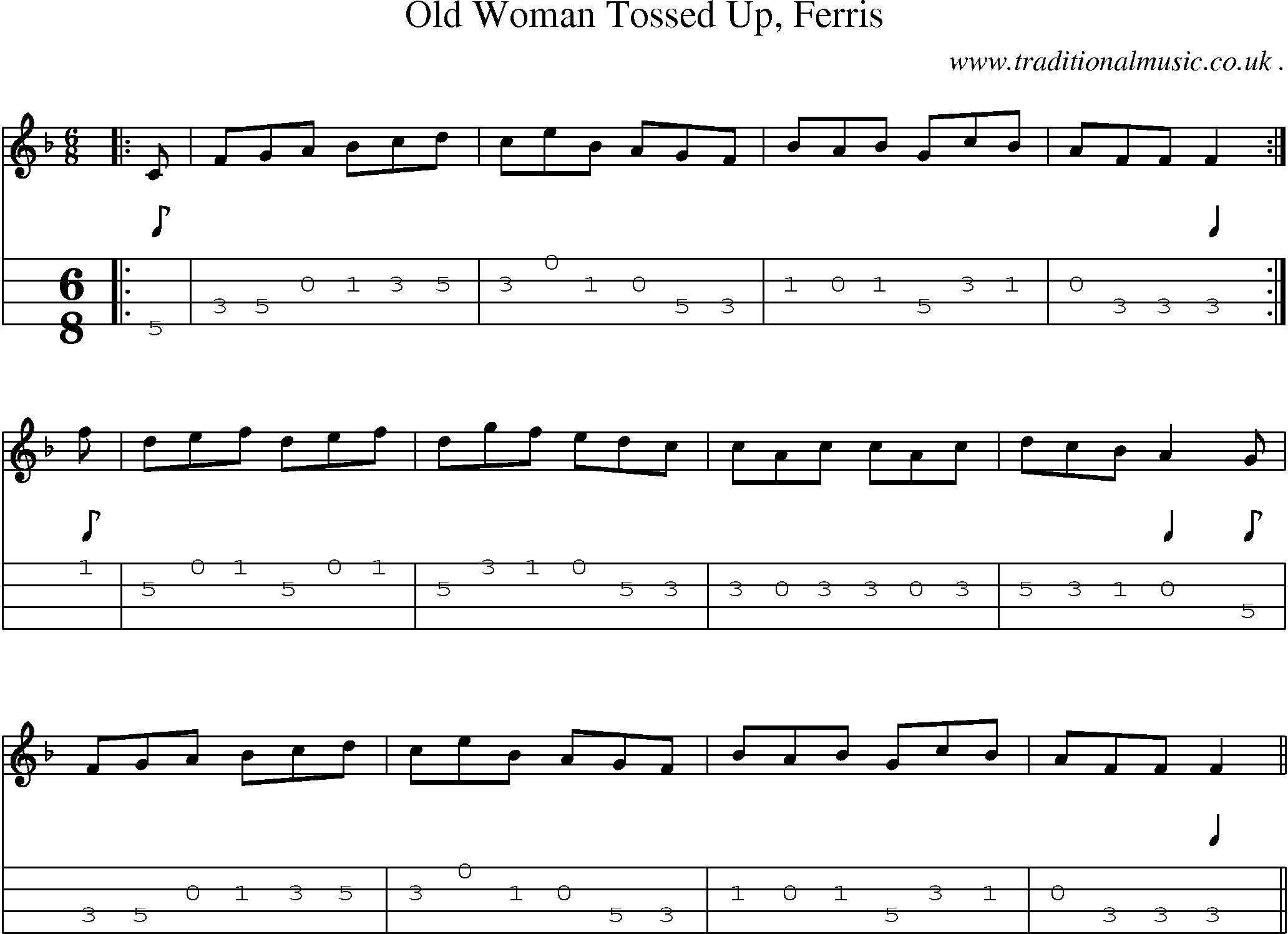 Sheet-Music and Mandolin Tabs for Old Woman Tossed Up Ferris
