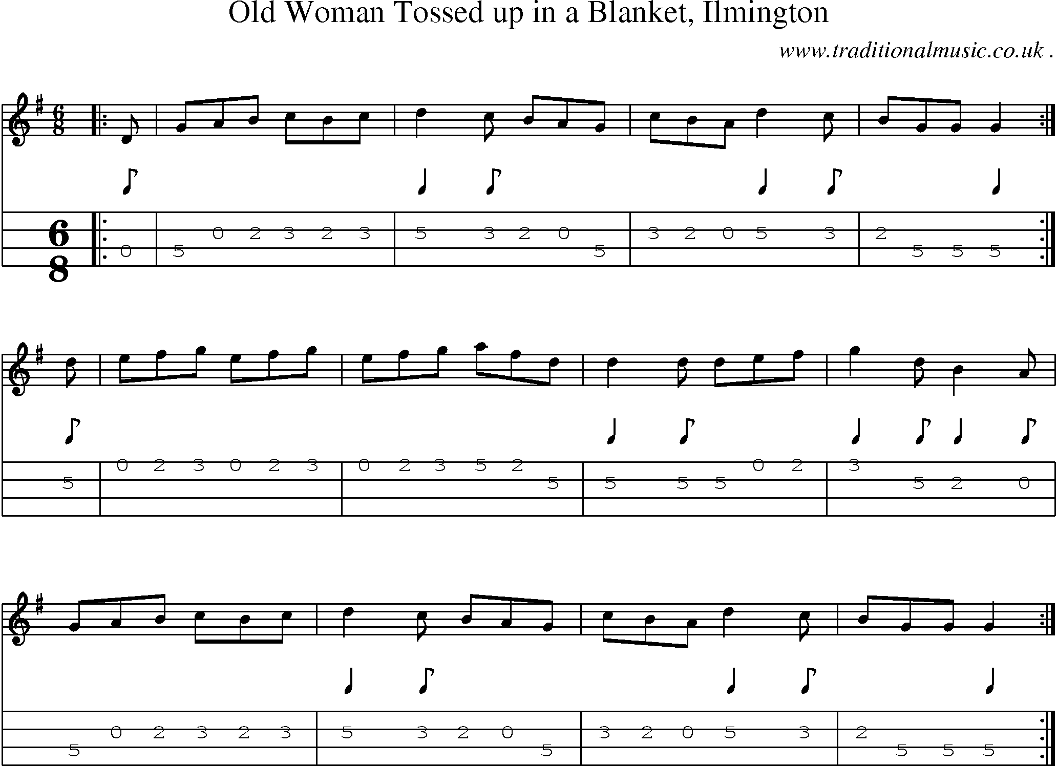 Sheet-Music and Mandolin Tabs for Old Woman Tossed Up In A Blanket Ilmington