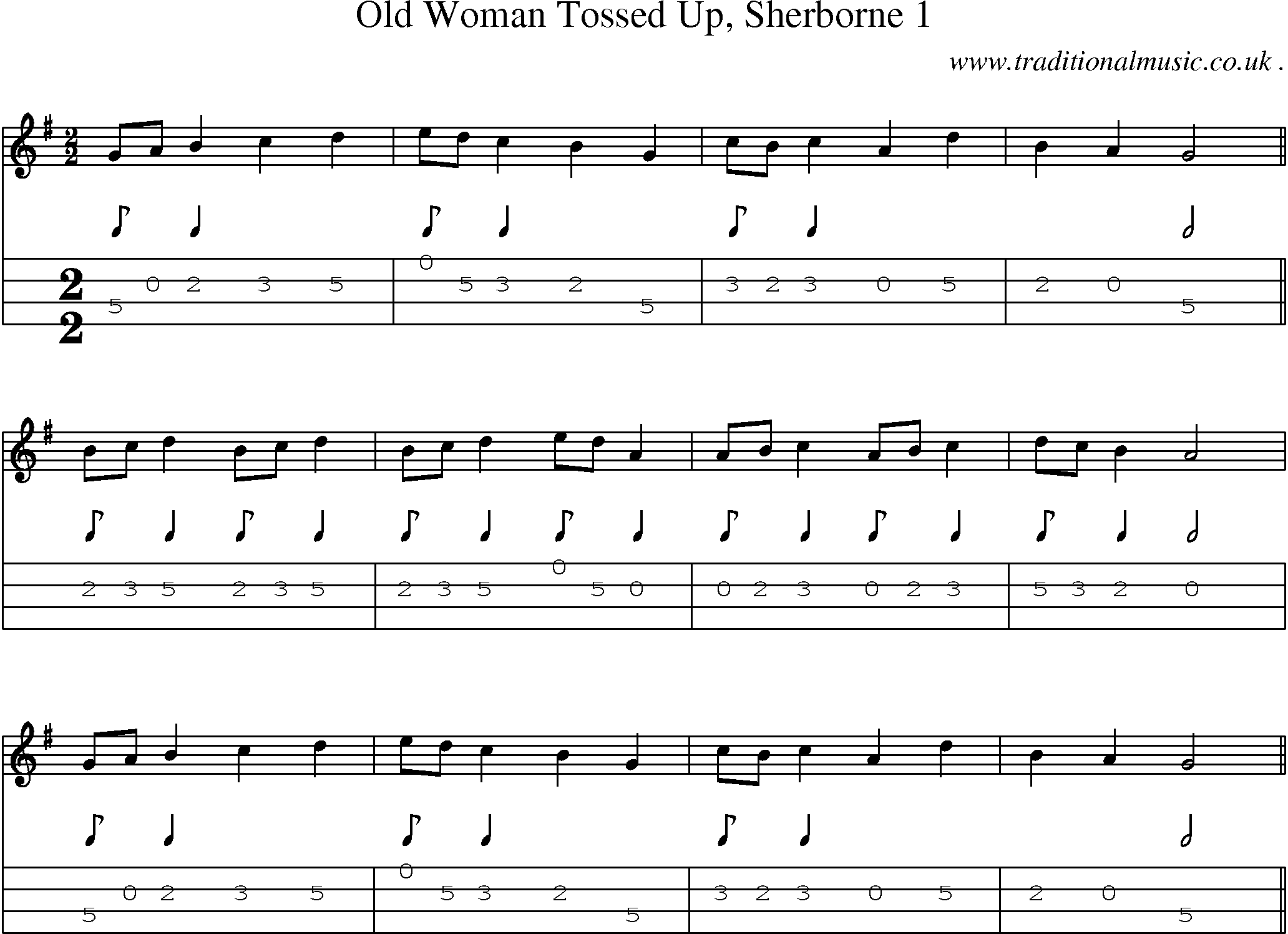 Sheet-Music and Mandolin Tabs for Old Woman Tossed Up Sherborne 1