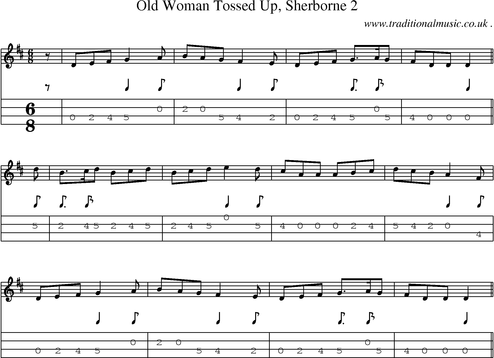 Sheet-Music and Mandolin Tabs for Old Woman Tossed Up Sherborne 2