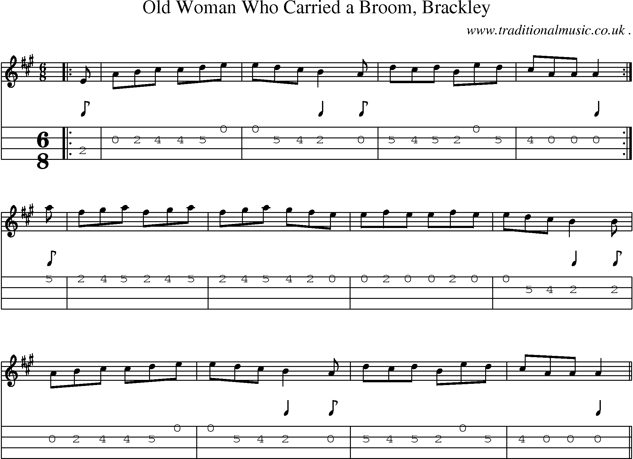 Sheet-Music and Mandolin Tabs for Old Woman Who Carried A Broom Brackley