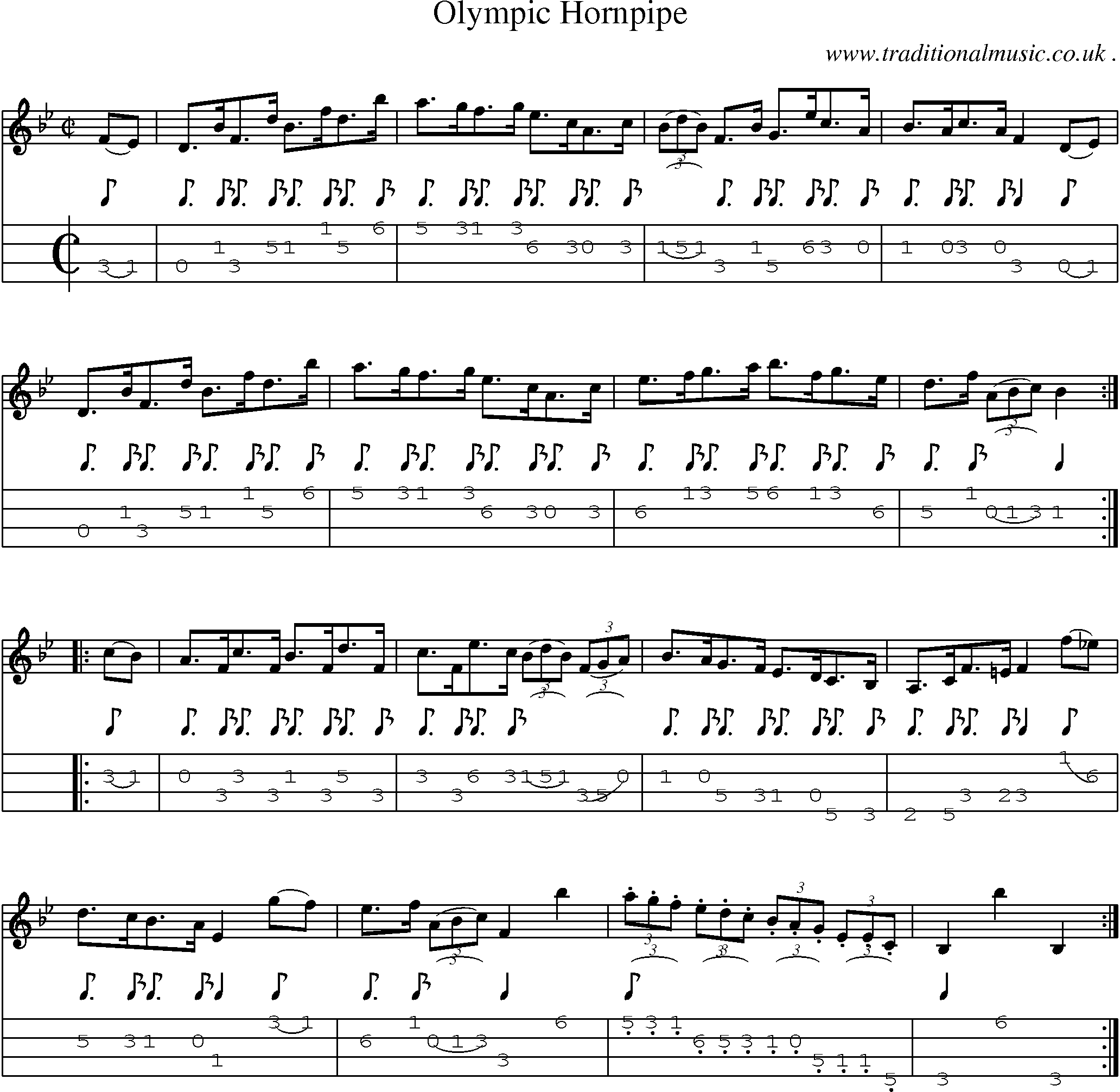 Sheet-Music and Mandolin Tabs for Olympic Hornpipe