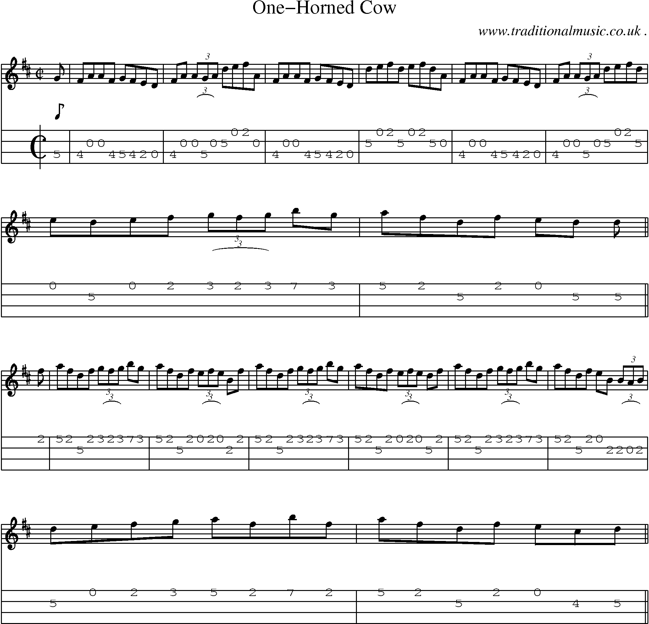 Sheet-Music and Mandolin Tabs for One-horned Cow