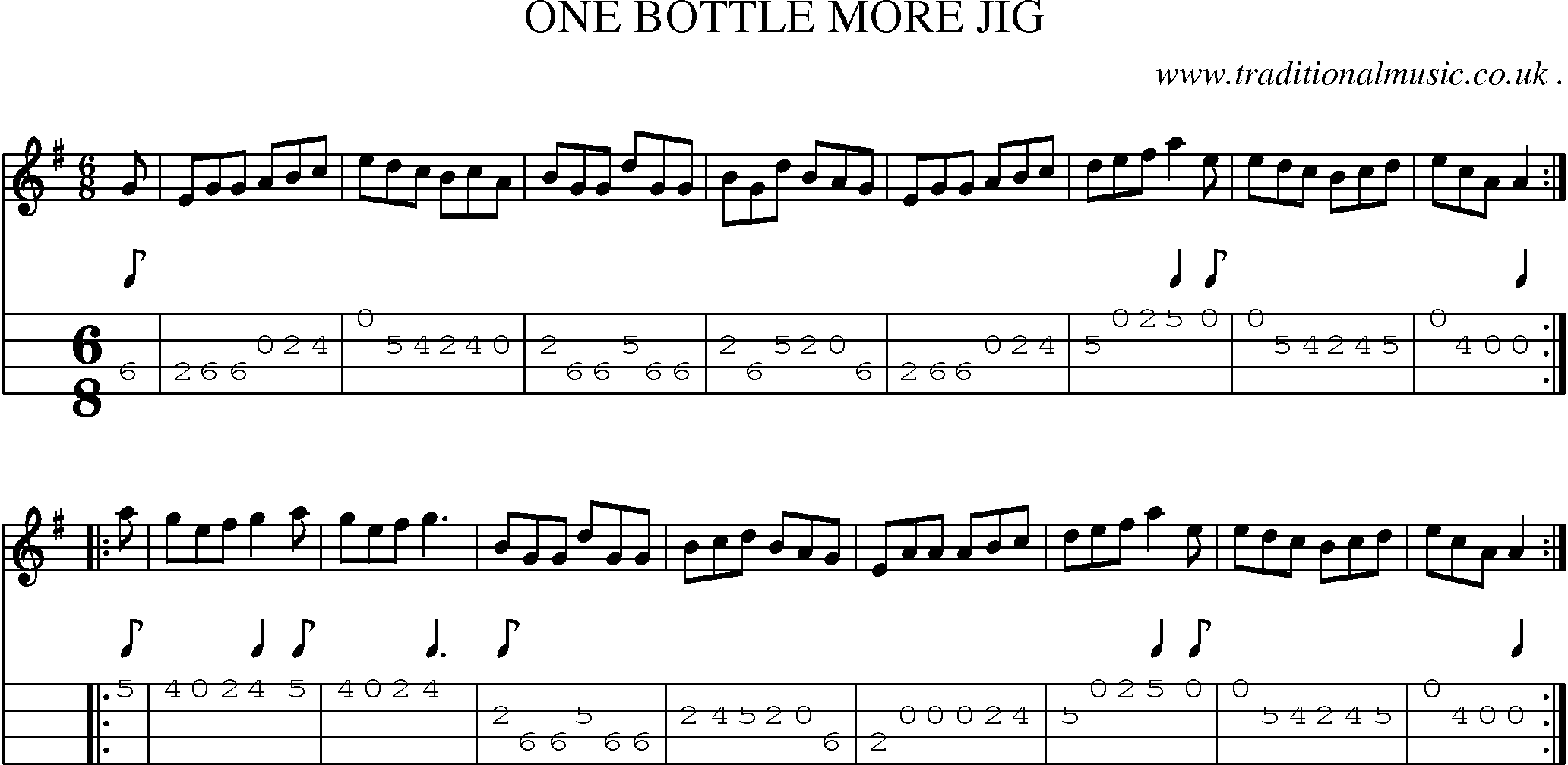 Sheet-Music and Mandolin Tabs for One Bottle More Jig