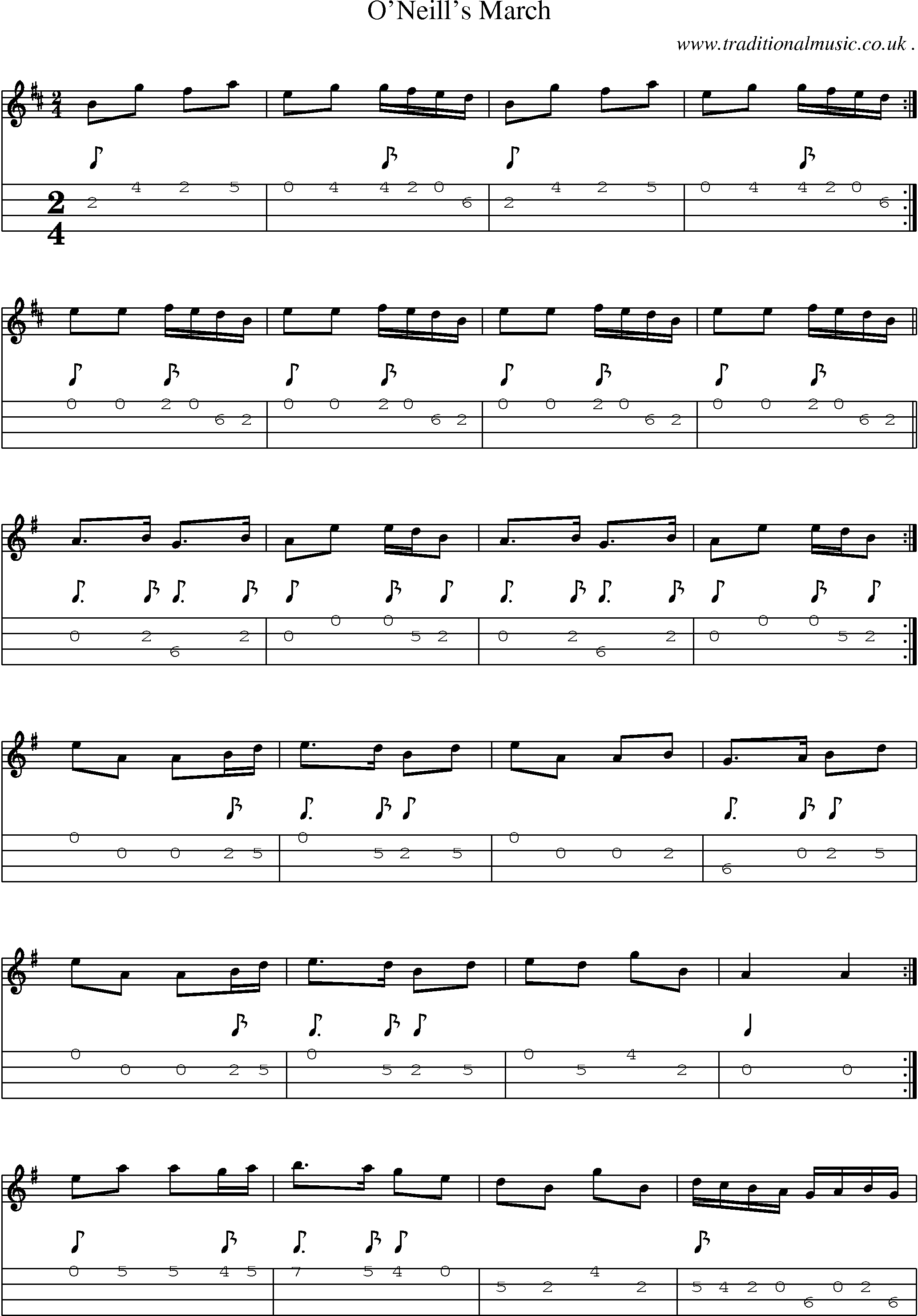 Sheet-Music and Mandolin Tabs for Oneills March