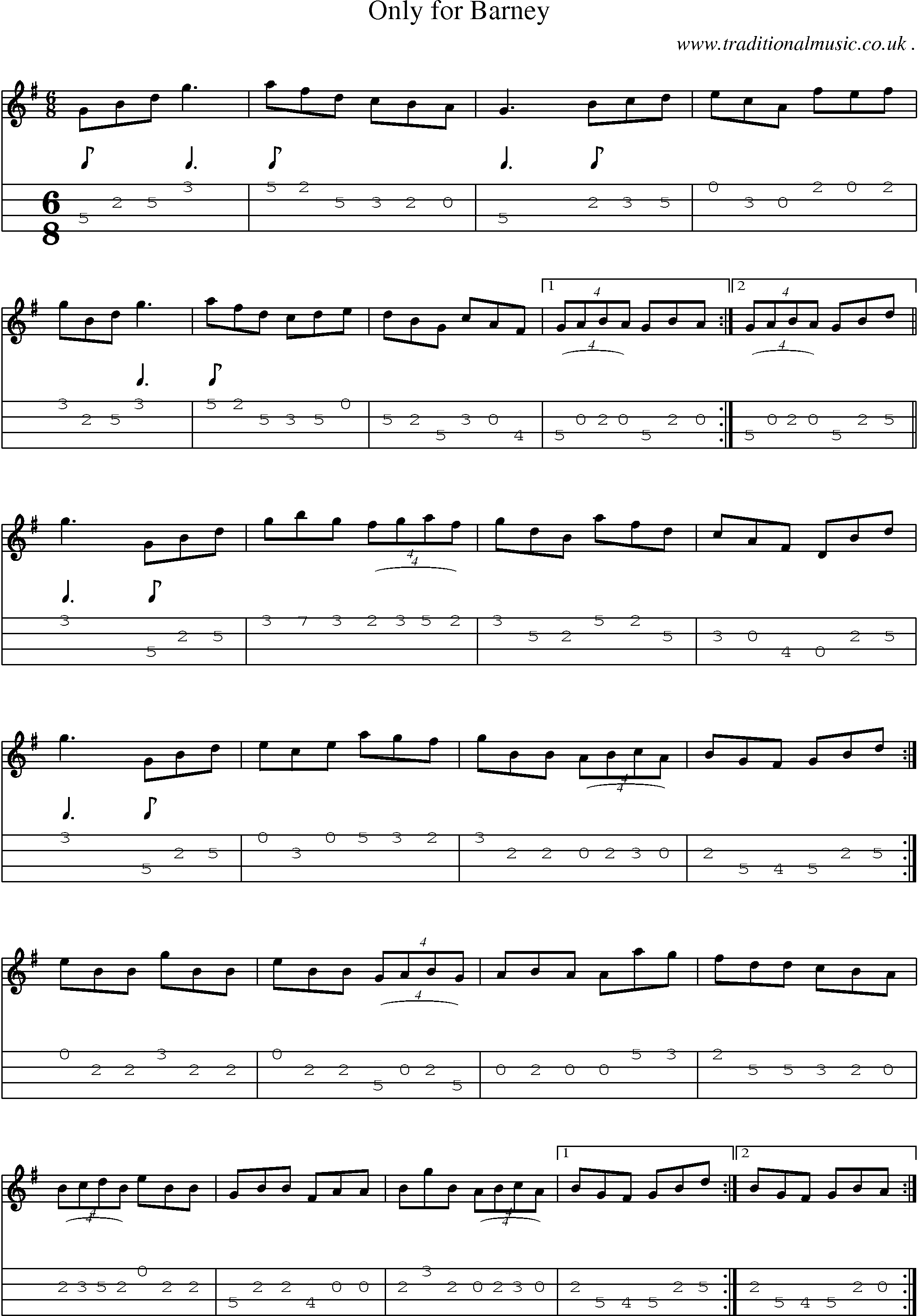 Sheet-Music and Mandolin Tabs for Only For Barney